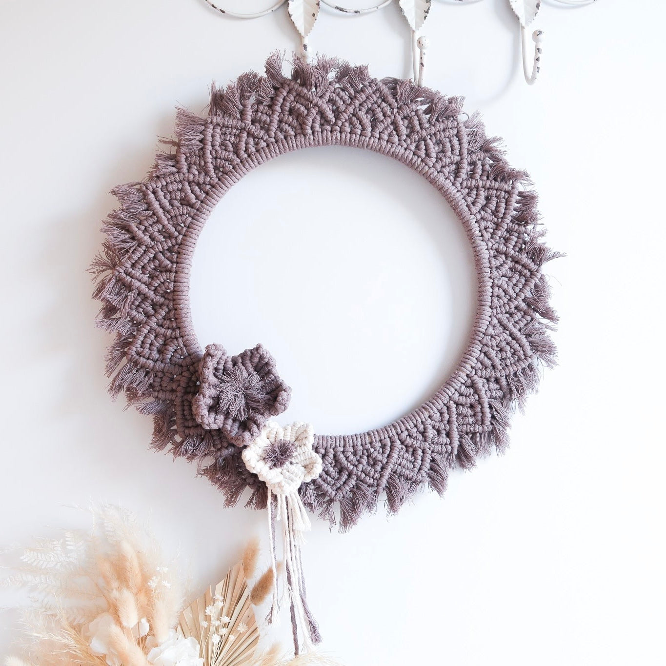 Macrame Floral Mandala Wreath | Hand Woven - Mauve