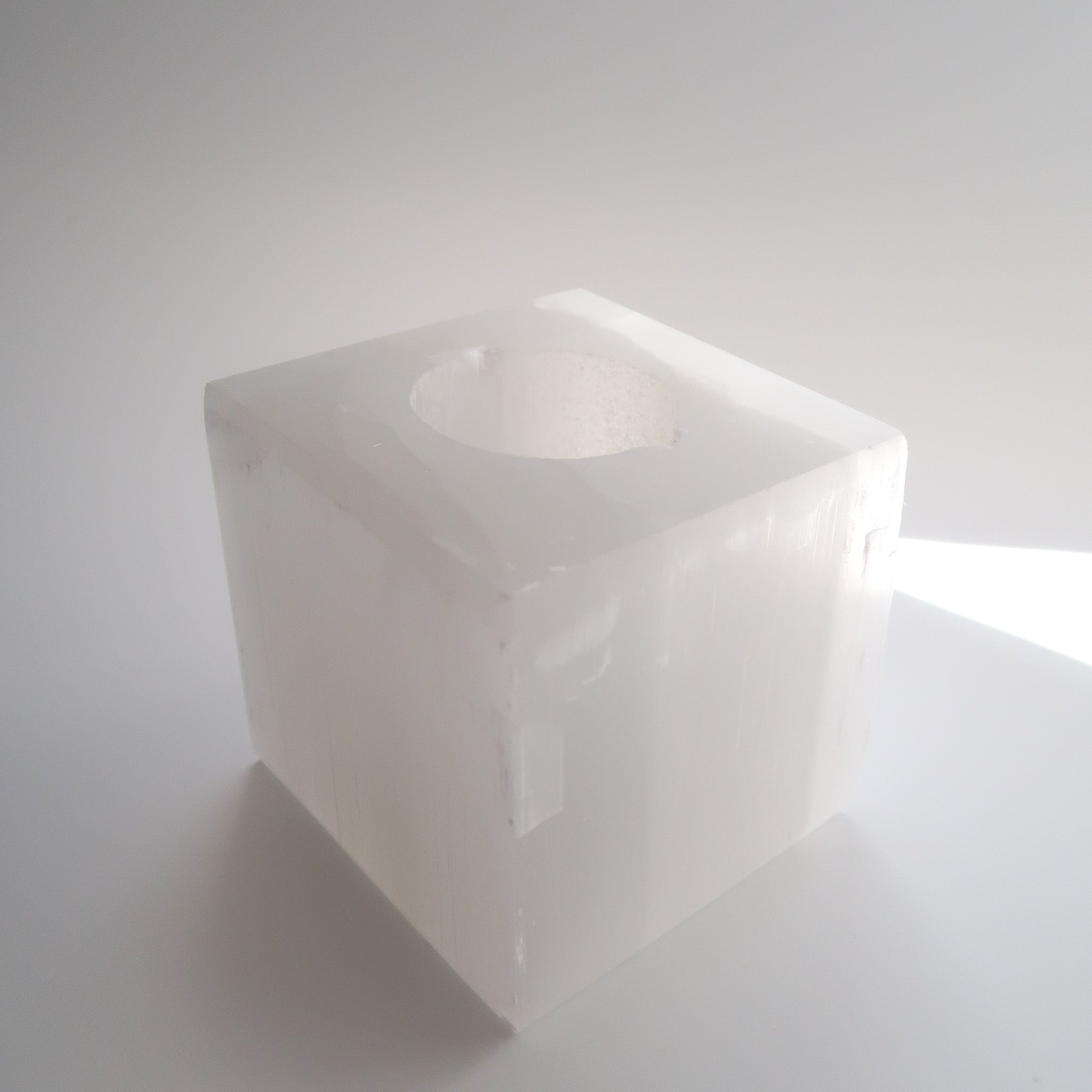 Selenite Cube Tea Light Holder - DAMAGED - DISCOUNTED