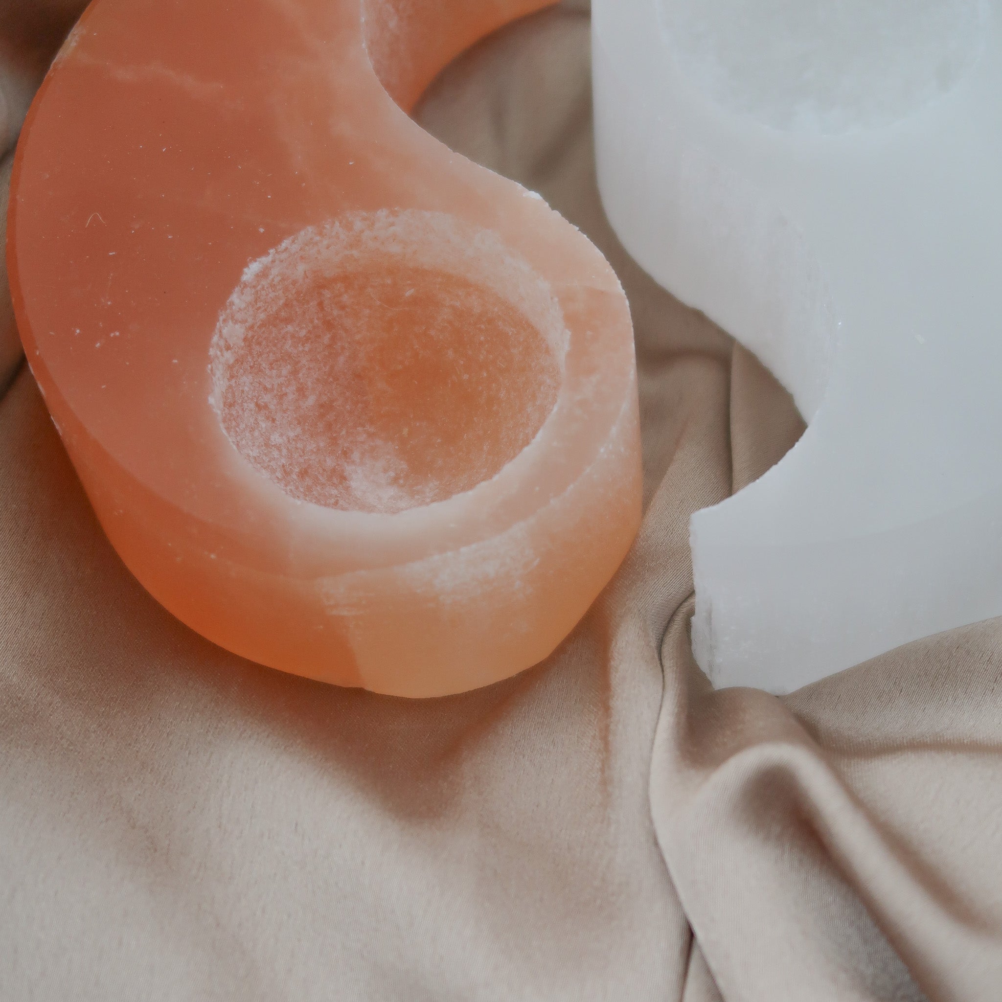Selenite Tea Light Holder | Yin & Yang - DAMAGED - DISCOUNTED