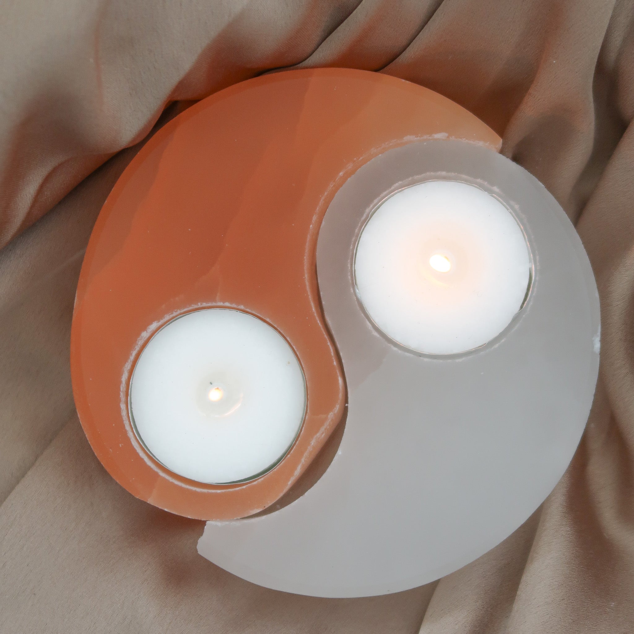 Selenite Tea Light Holder | Yin & Yang - DAMAGED - DISCOUNTED