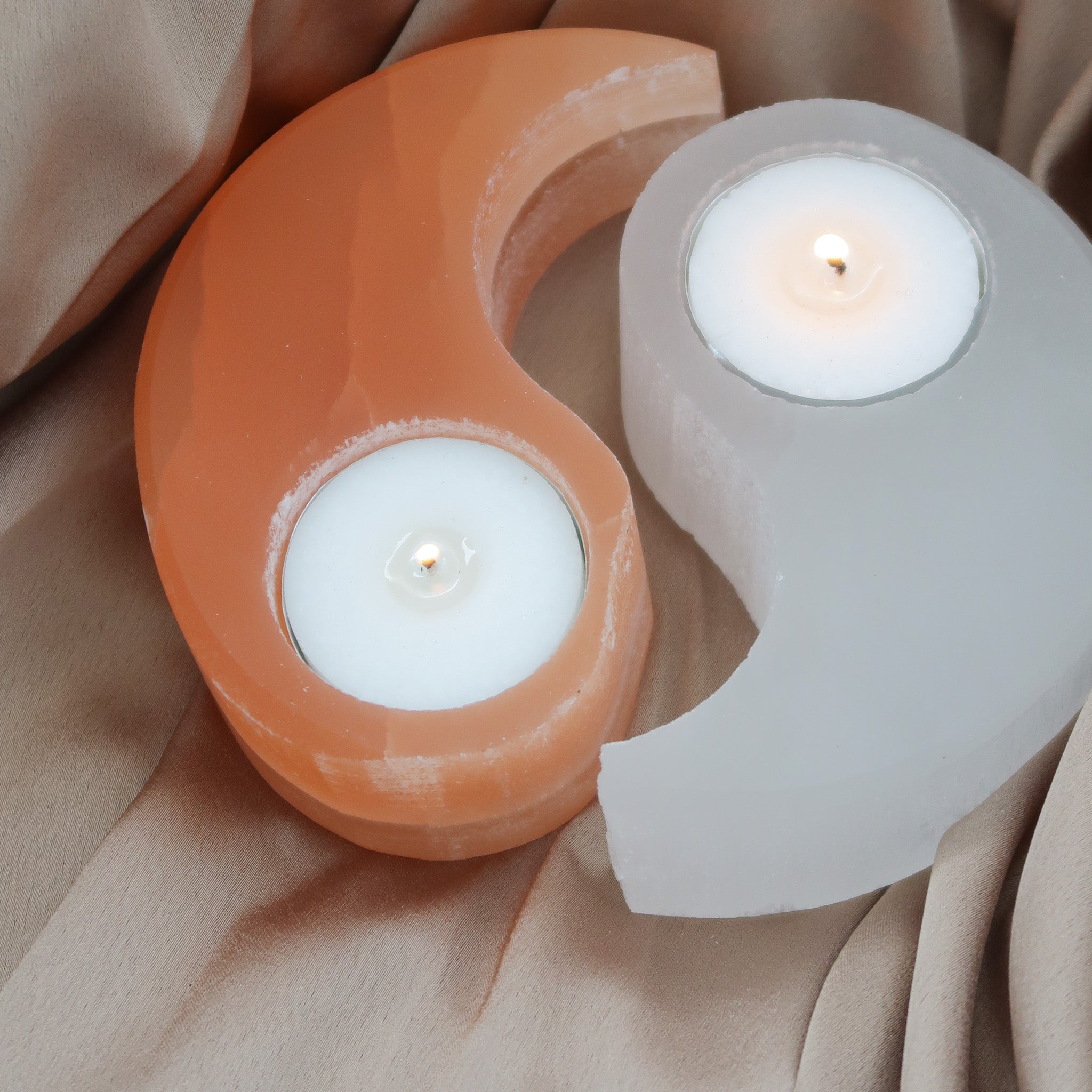 Selenite Tea Light Holder | Yin & Yang - DAMAGED - DISCOUNTED