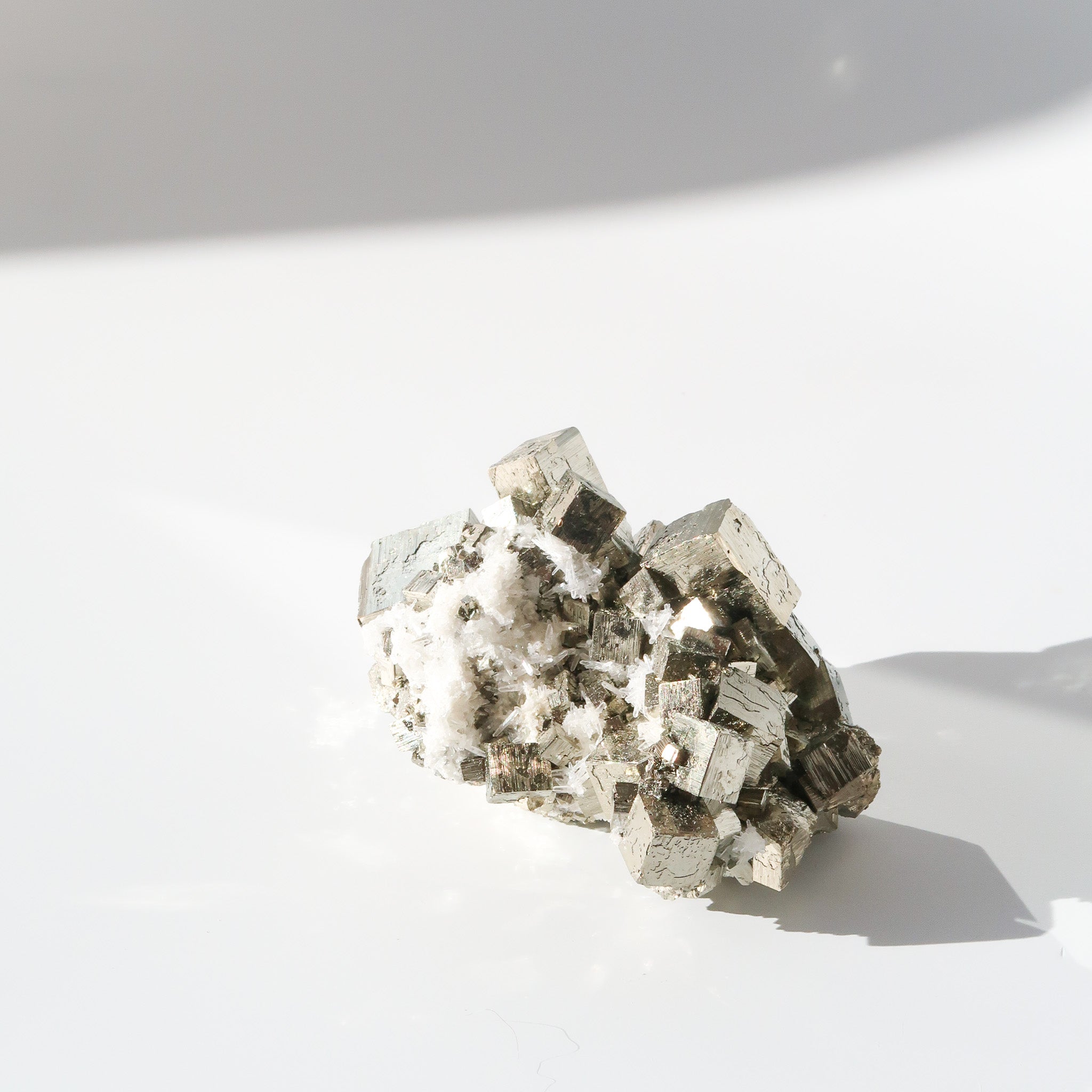 Pyrite Cube Cluster with Quartz Druse