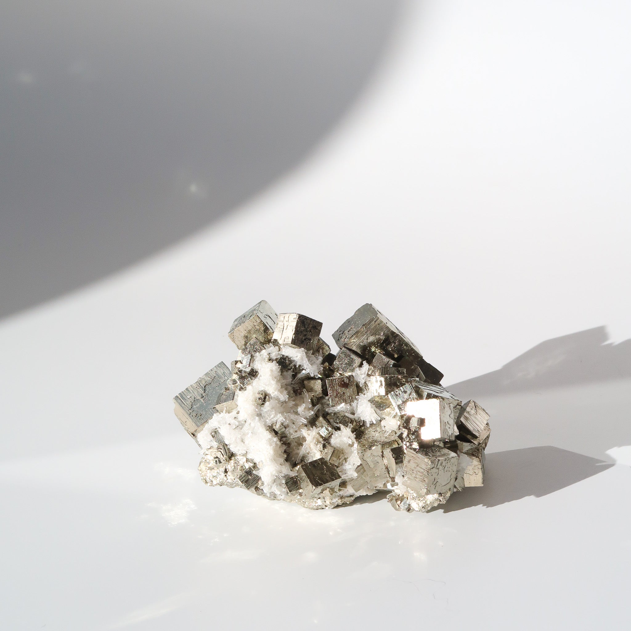 Pyrite Cube Cluster with Quartz Druse