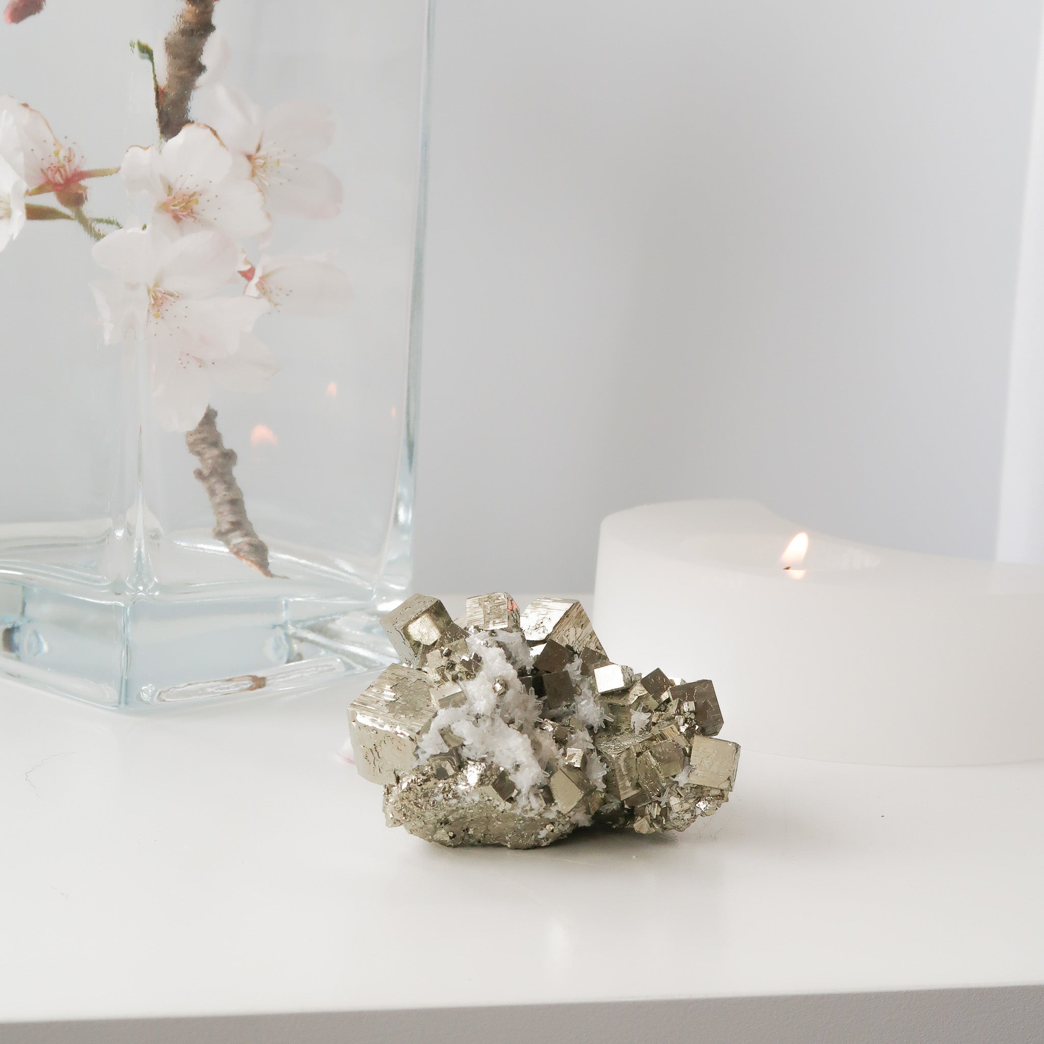 Pyrite Cube Cluster with Quartz Druse