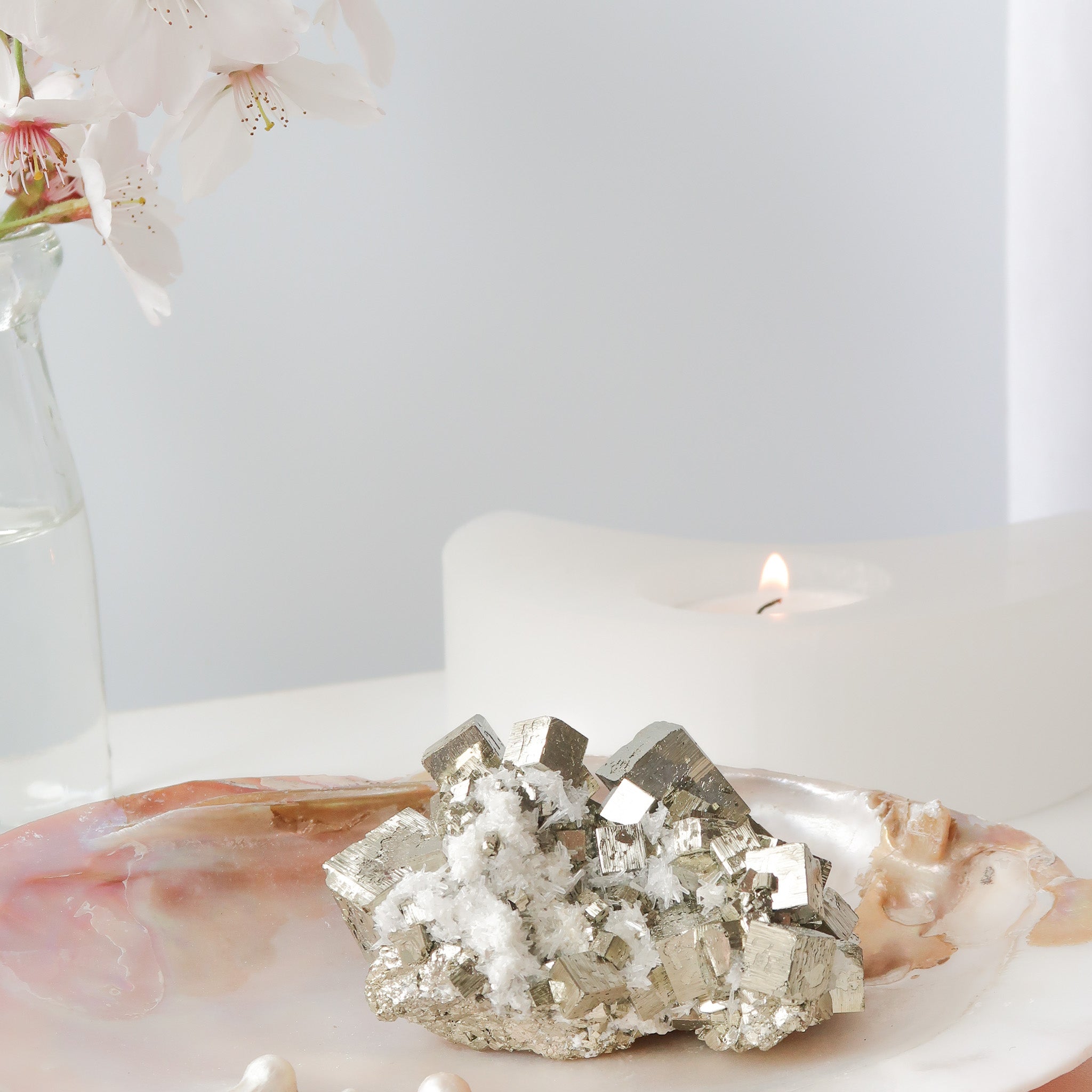 Pyrite Cube Cluster with Quartz Druse