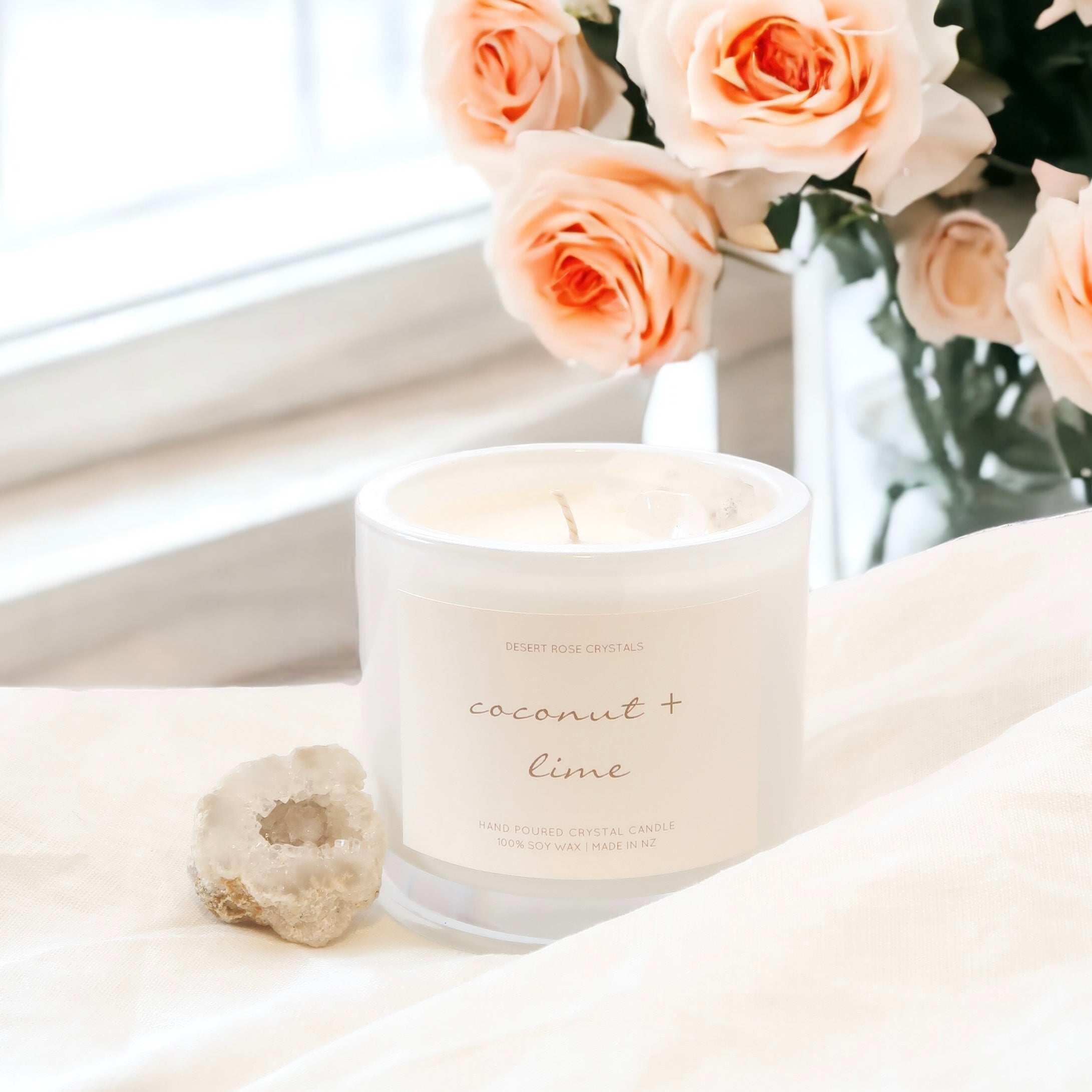 Coconut & Lime | Clear Quartz Crystal Candle