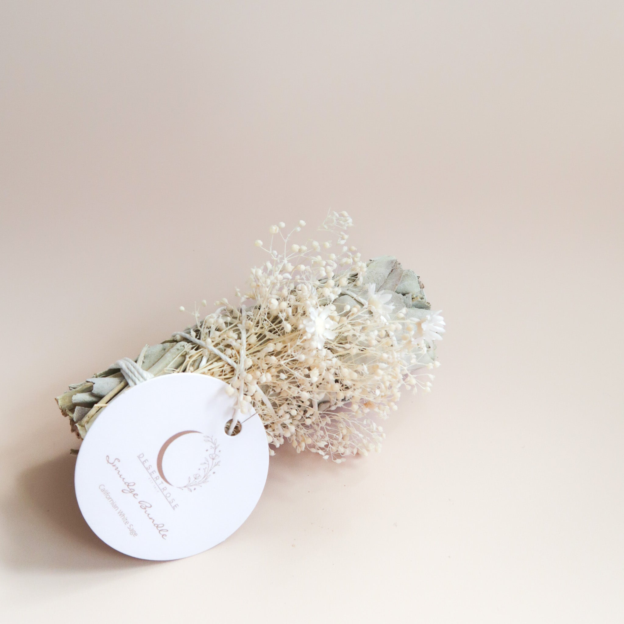 Medium White Sage Bundle with Cream Dried Flowers.