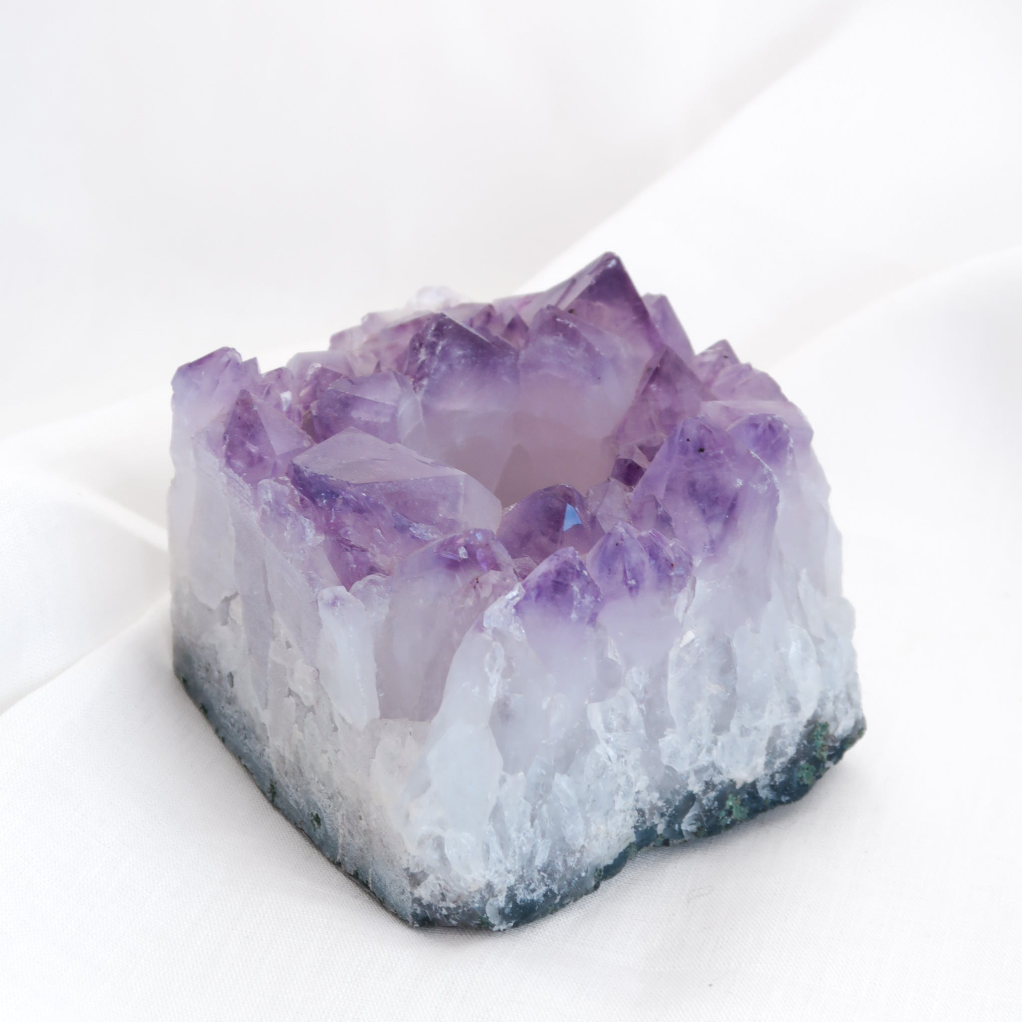 Desert Rose Large Deep Natural Purple Amethyst Crystal Cluster Tea Light Candle Holder
