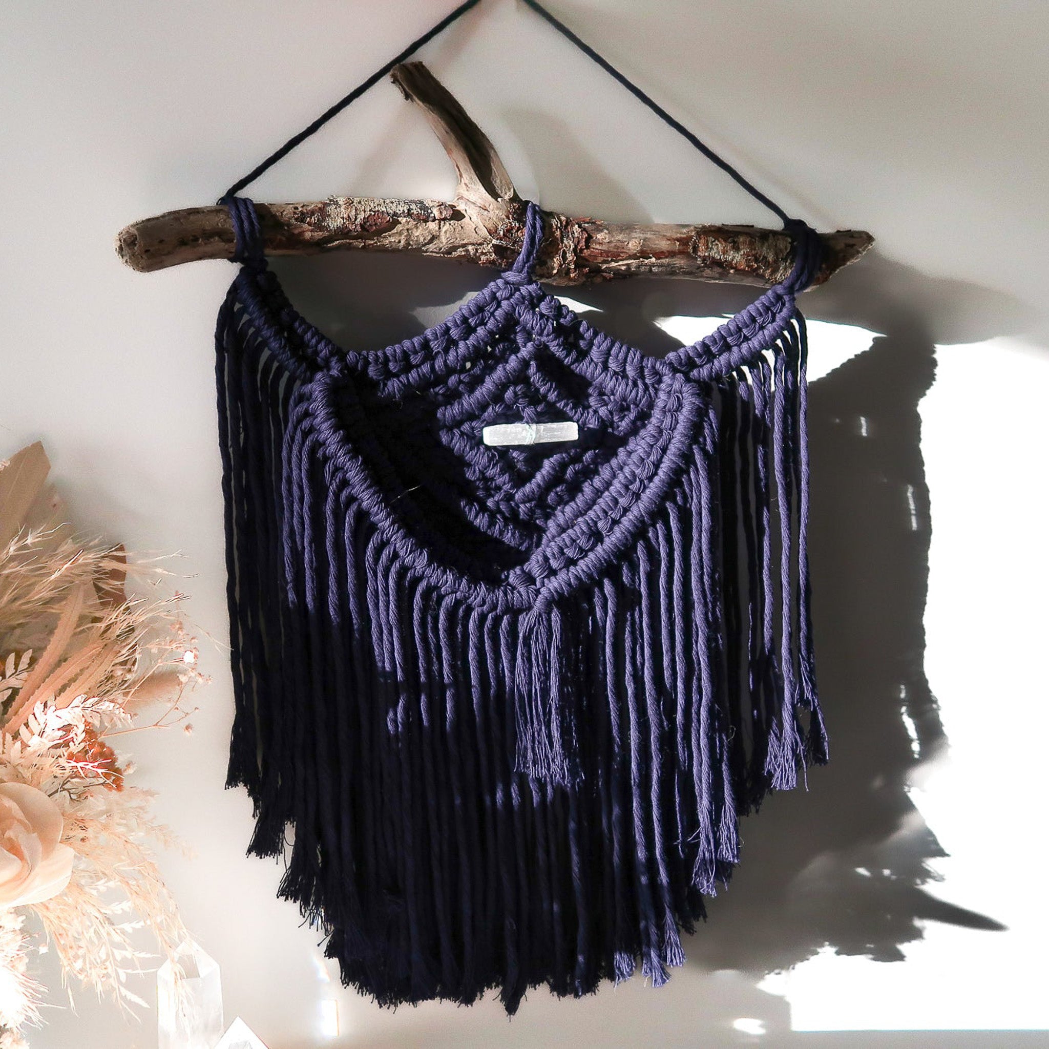 Hand woven macrame wall decor crystal hanging