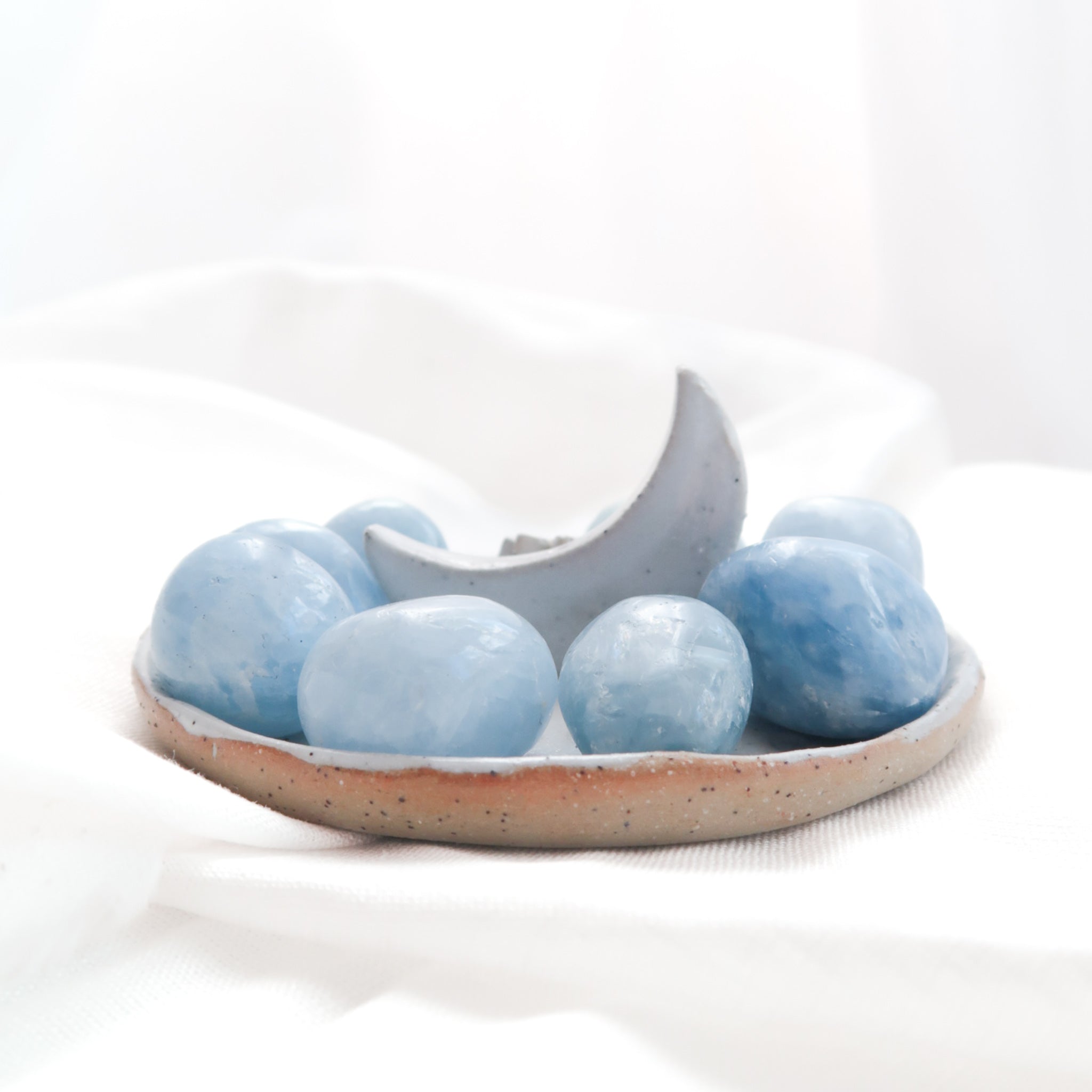 Natural Small Polished Blue Calcite Crystal Tumble Stones