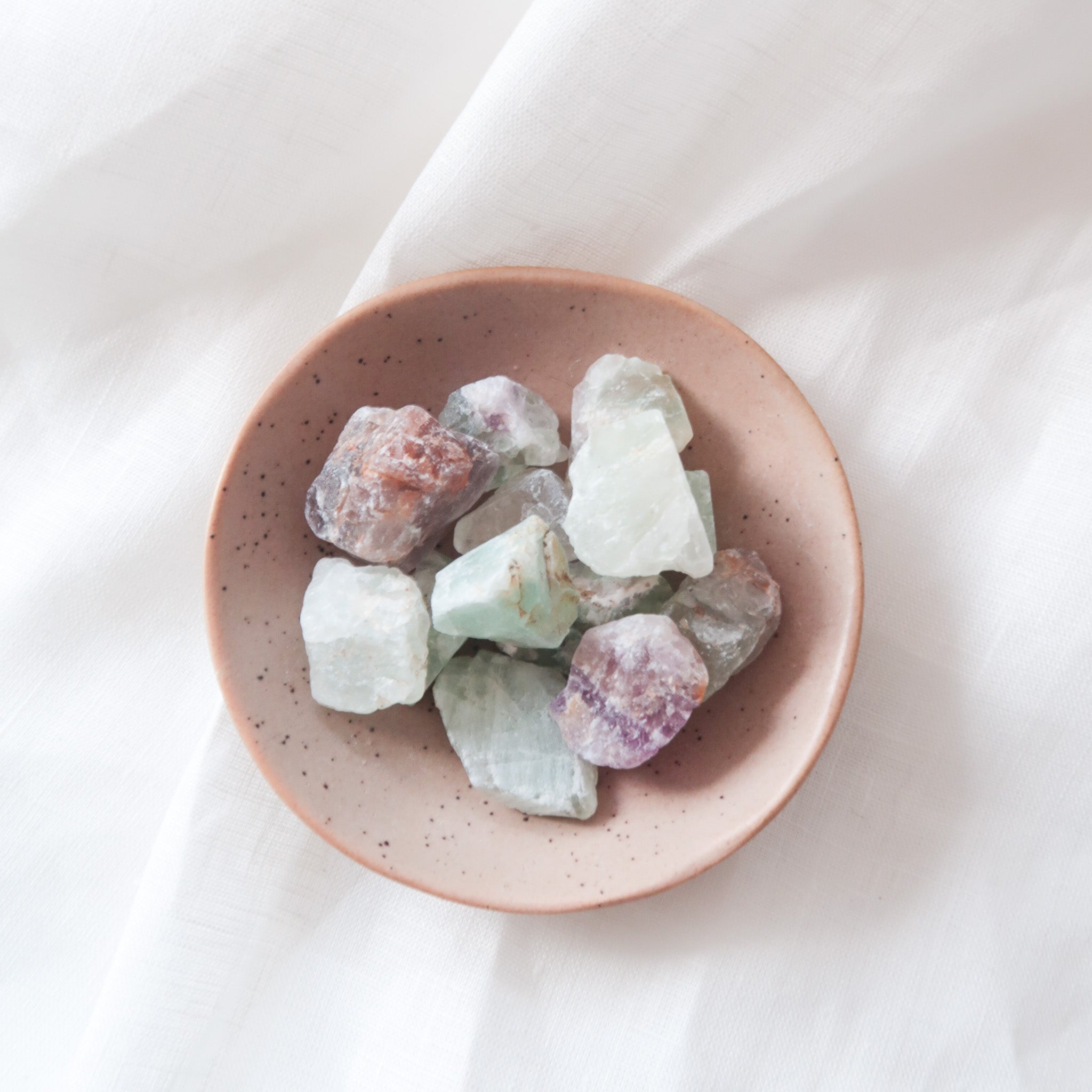 Small Natural Rough Green and Purple Fluorite Crystal Pieces