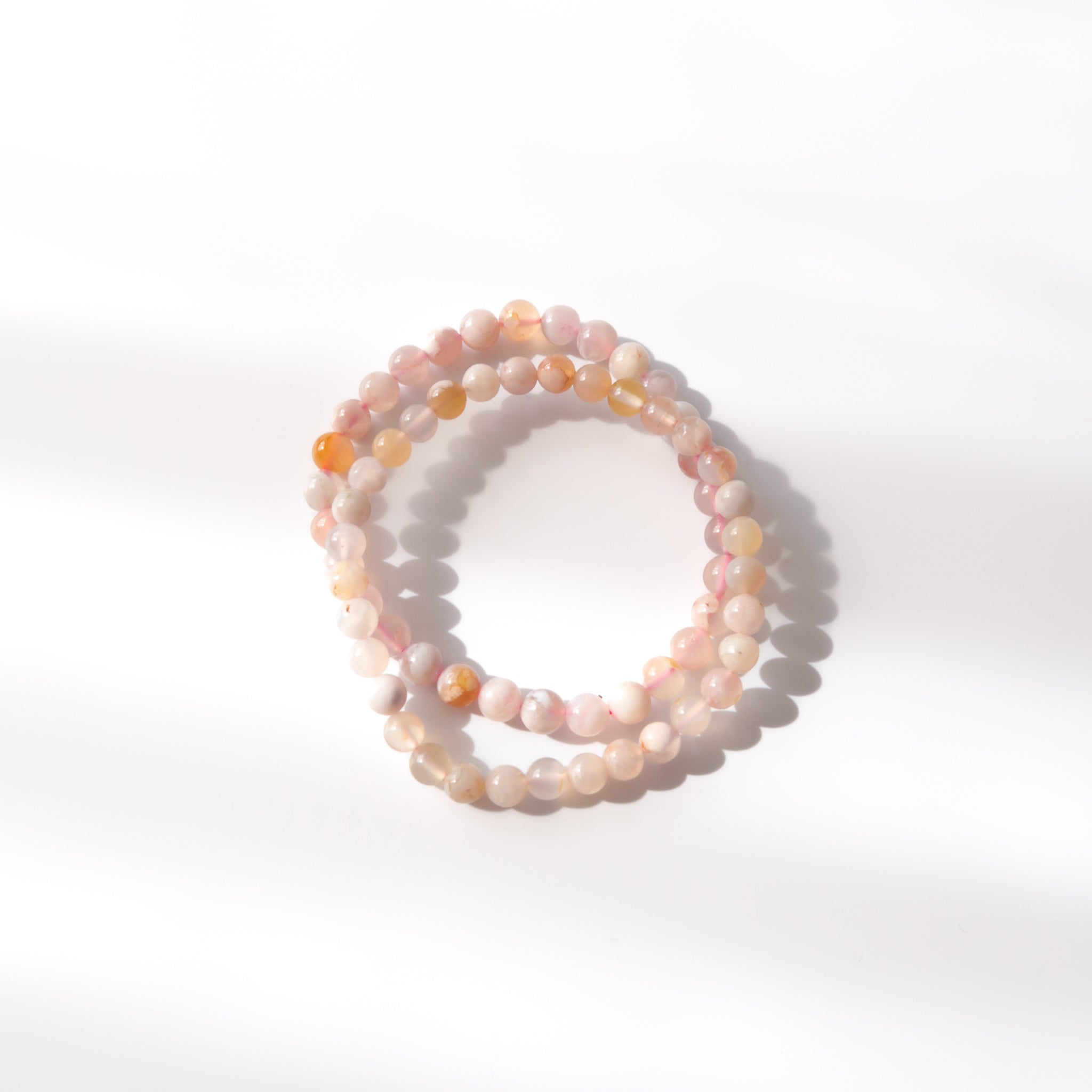 Two One Size Desert Rose Pink Flower Agate Crystal 6mm Bead Bracelets