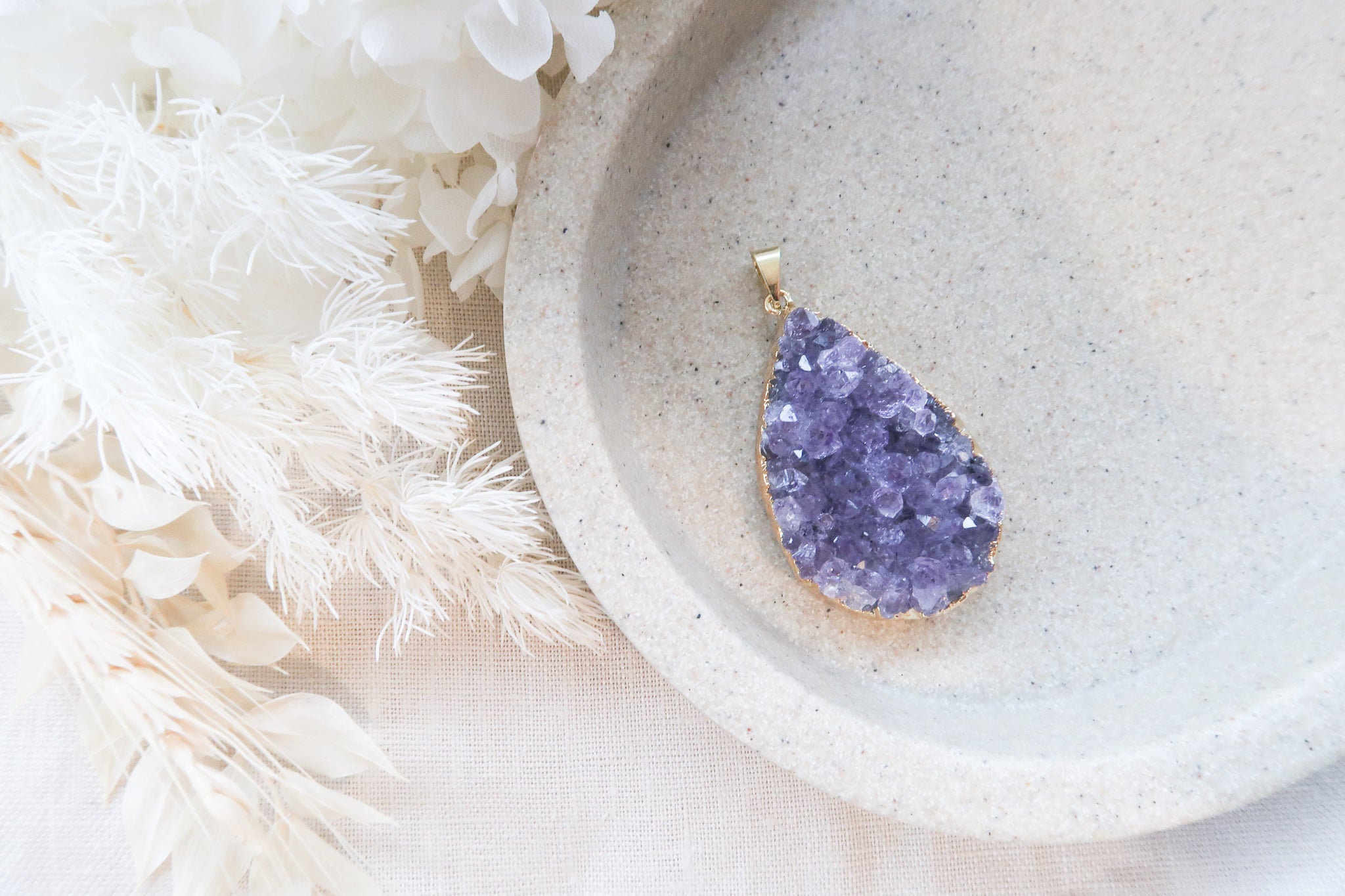 Natural Purple Amethyst Druzy Agate Tear Drop Shape Pendant
