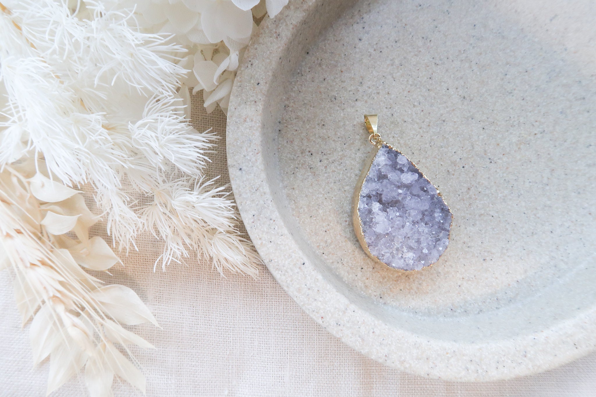 Natural Lilac Amethyst Druzy Agate Tear Drop Shape Pendant