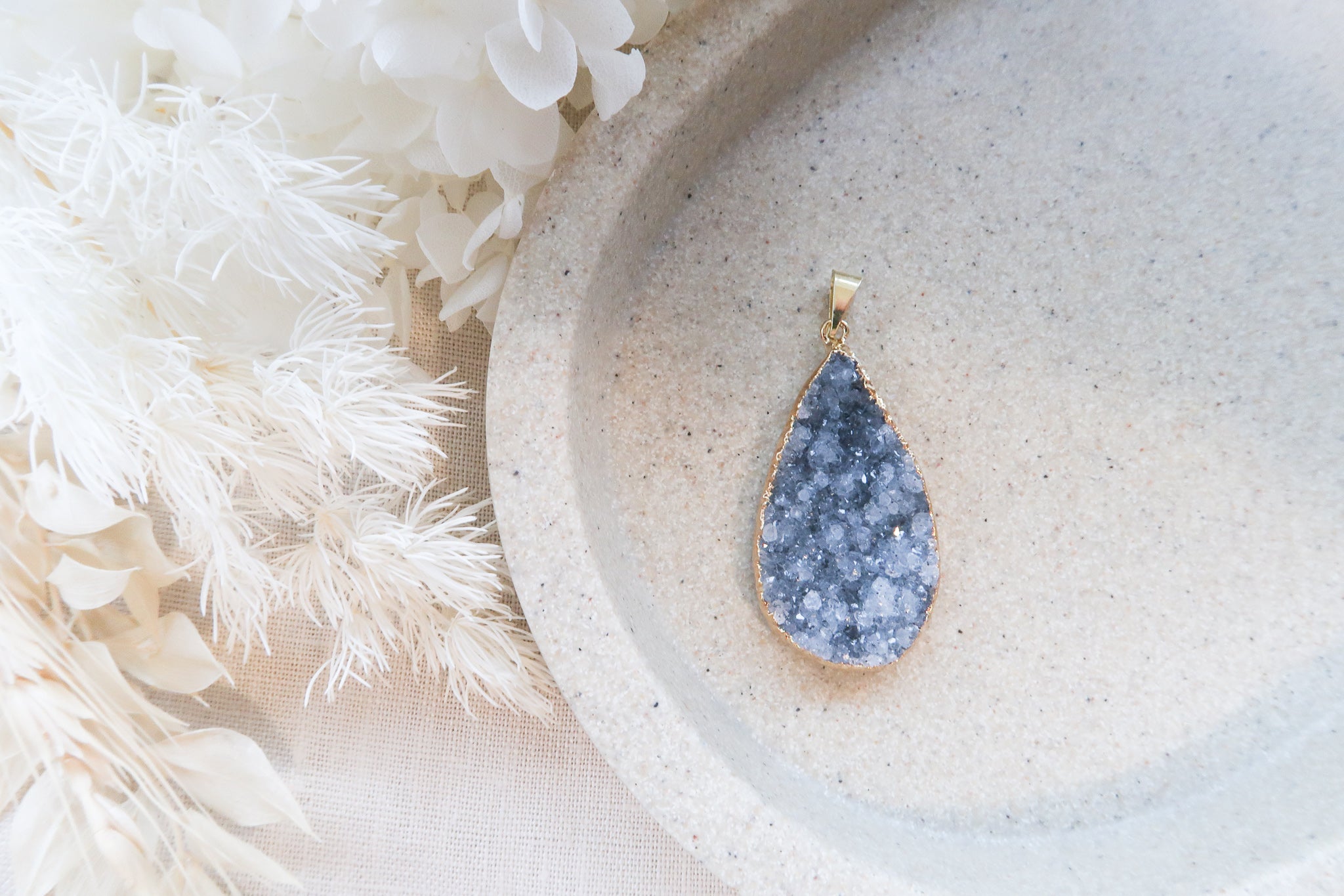 Natural Blue Amethyst Druzy Agate Tear Drop Shape Pendant
