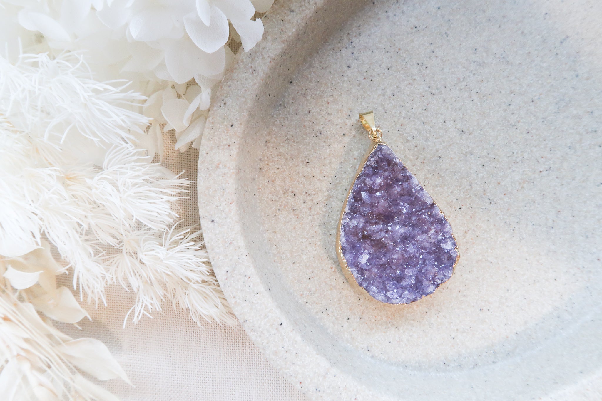 Natural Purple Amethyst Druzy Agate Tear Drop Shape Pendant