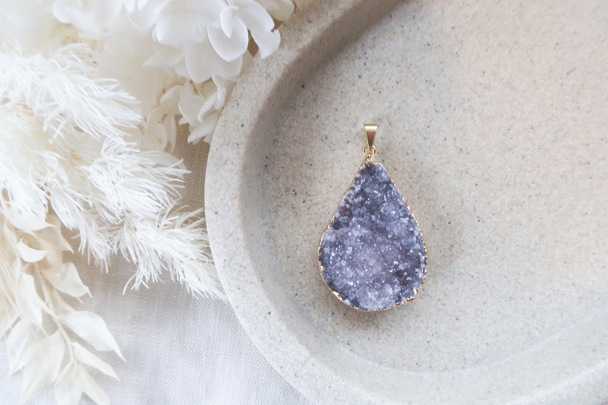 Natural Purple Amethyst Druzy Agate Tear Drop Shape Pendant