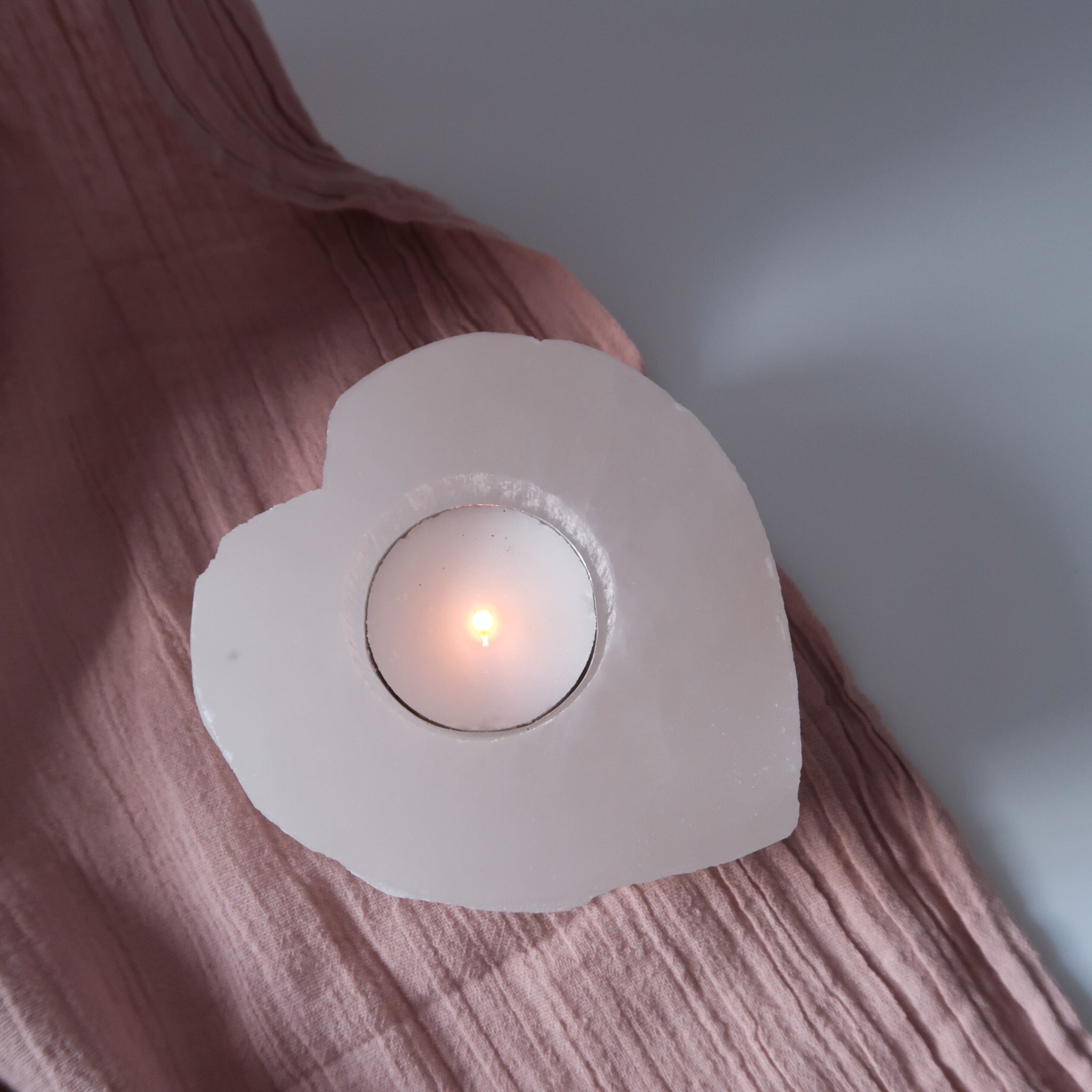 Selenite Tea Light Holder | Heart