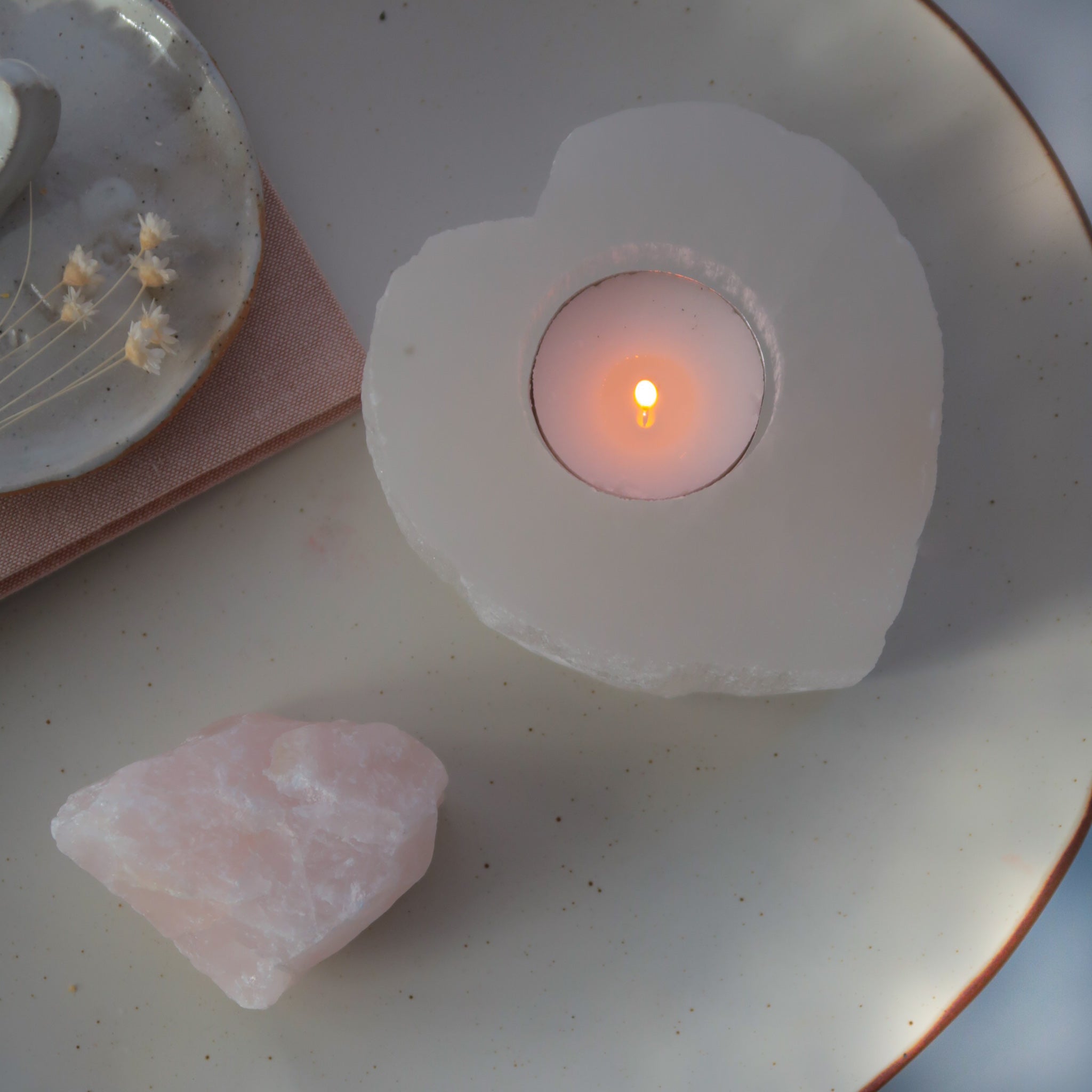 Selenite Tea Light Holder | Heart