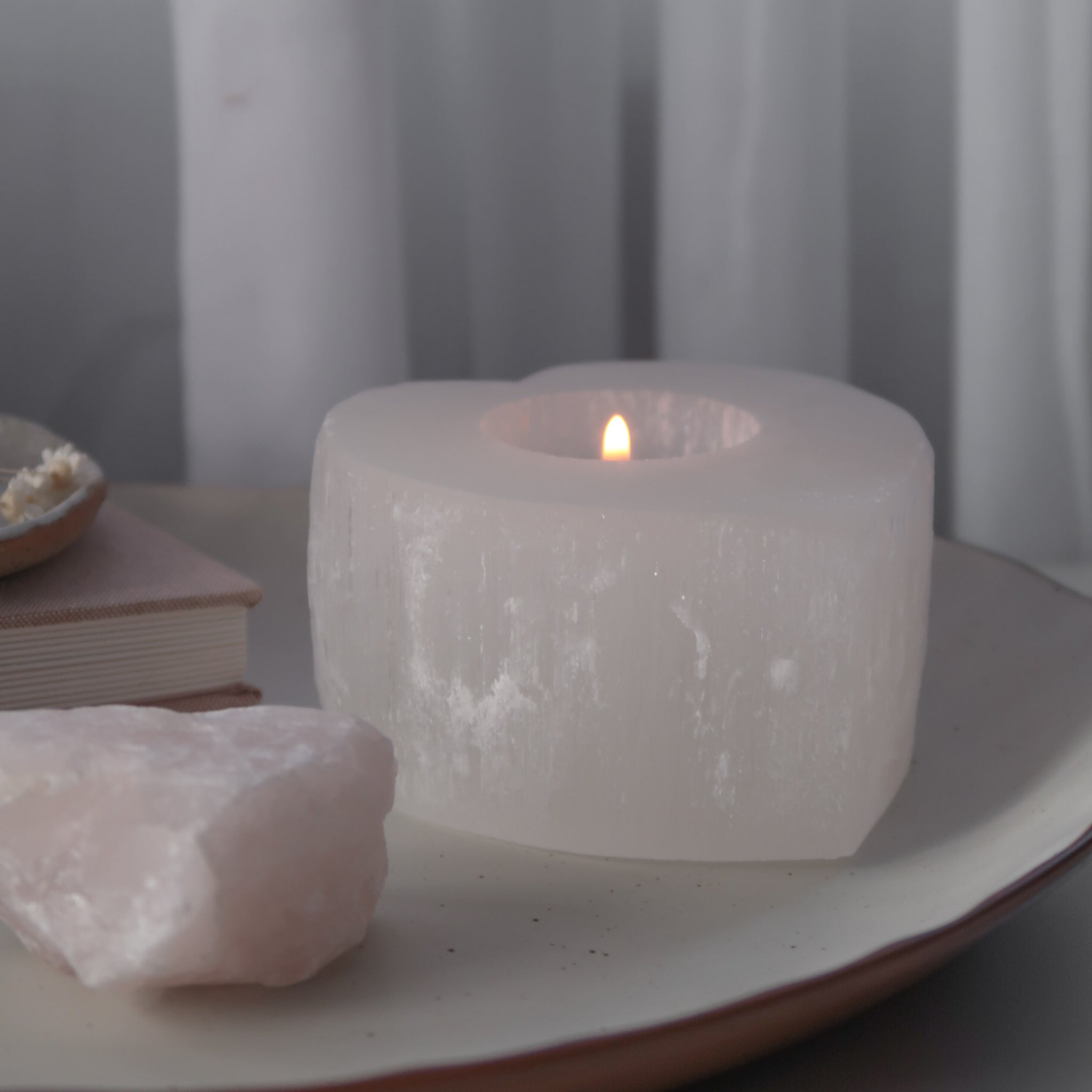 Selenite Tea Light Holder | Heart