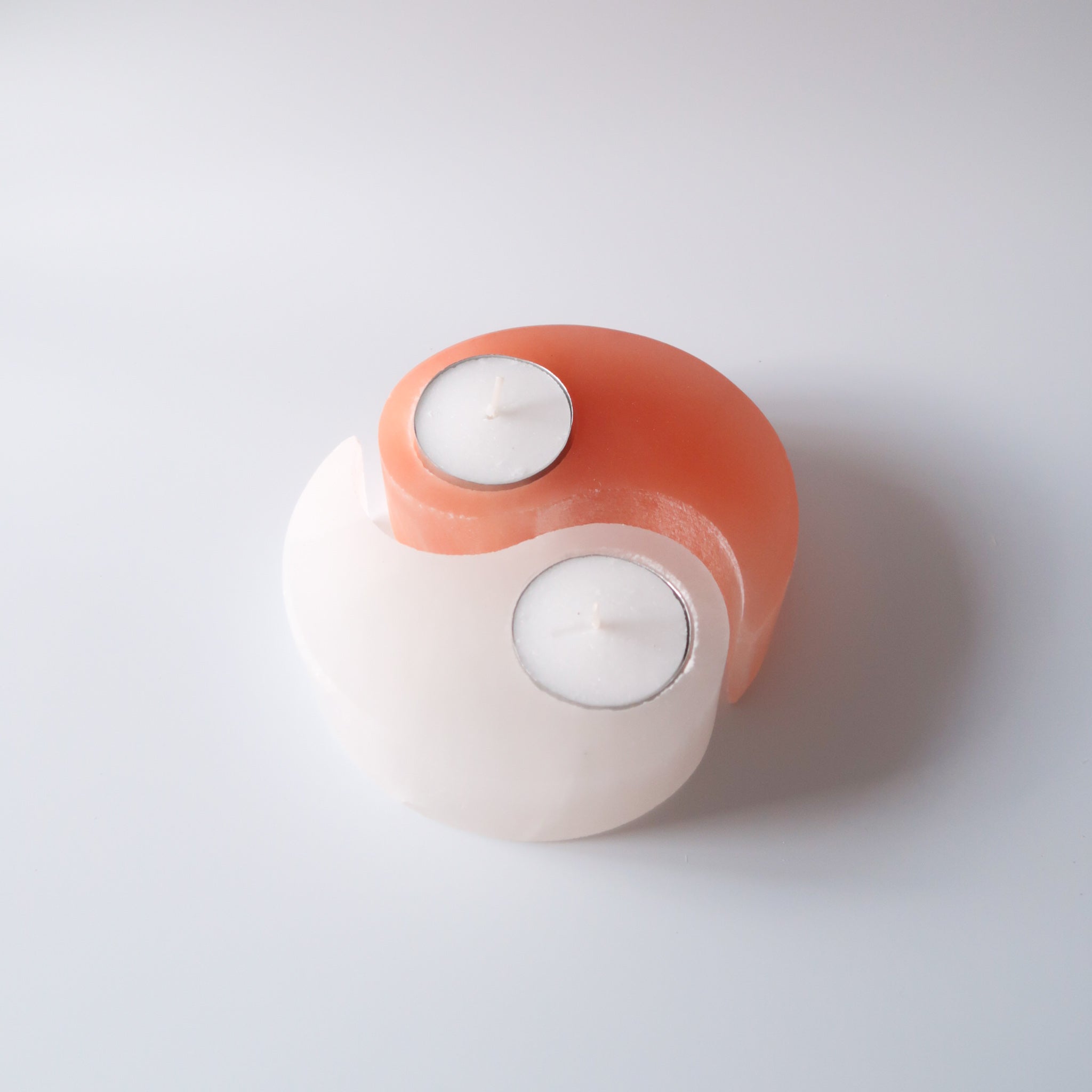 Selenite Tea Light Holder | Yin & Yang