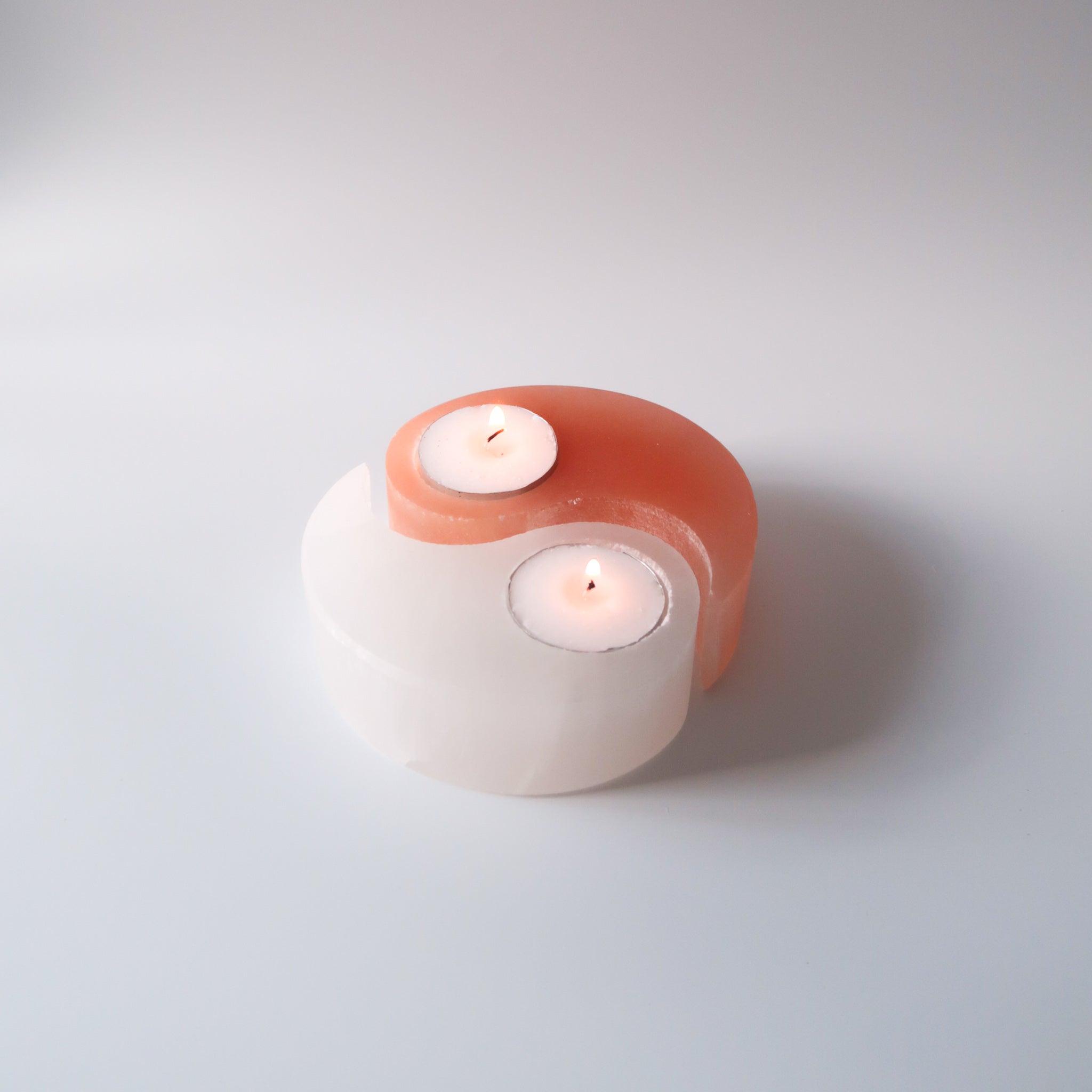 Selenite Tea Light Holder | Yin & Yang