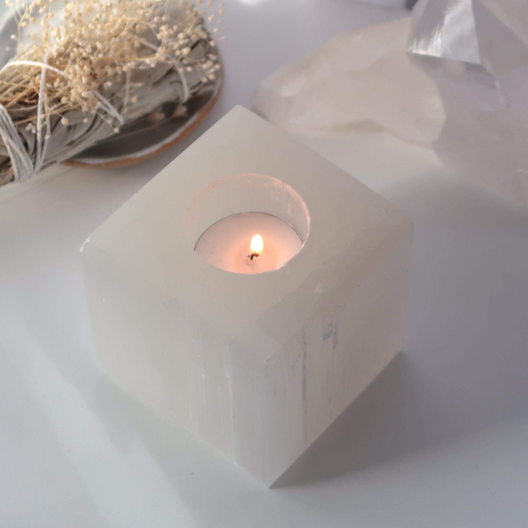 Selenite Tea Light Holder