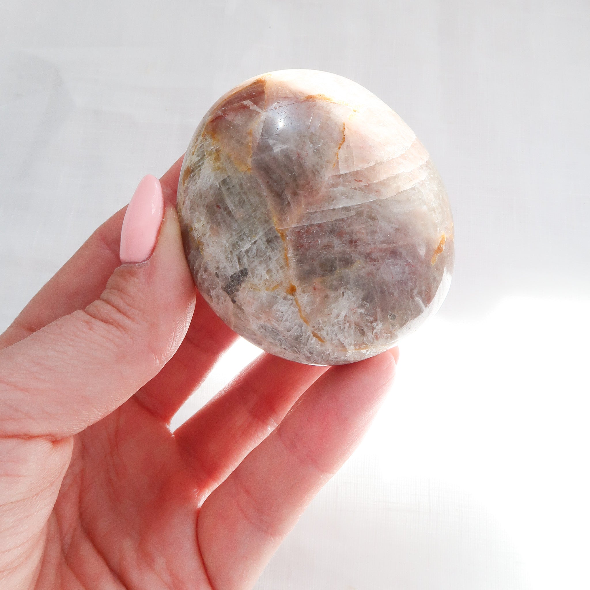 Black & Pink Moonstone Palm Stone