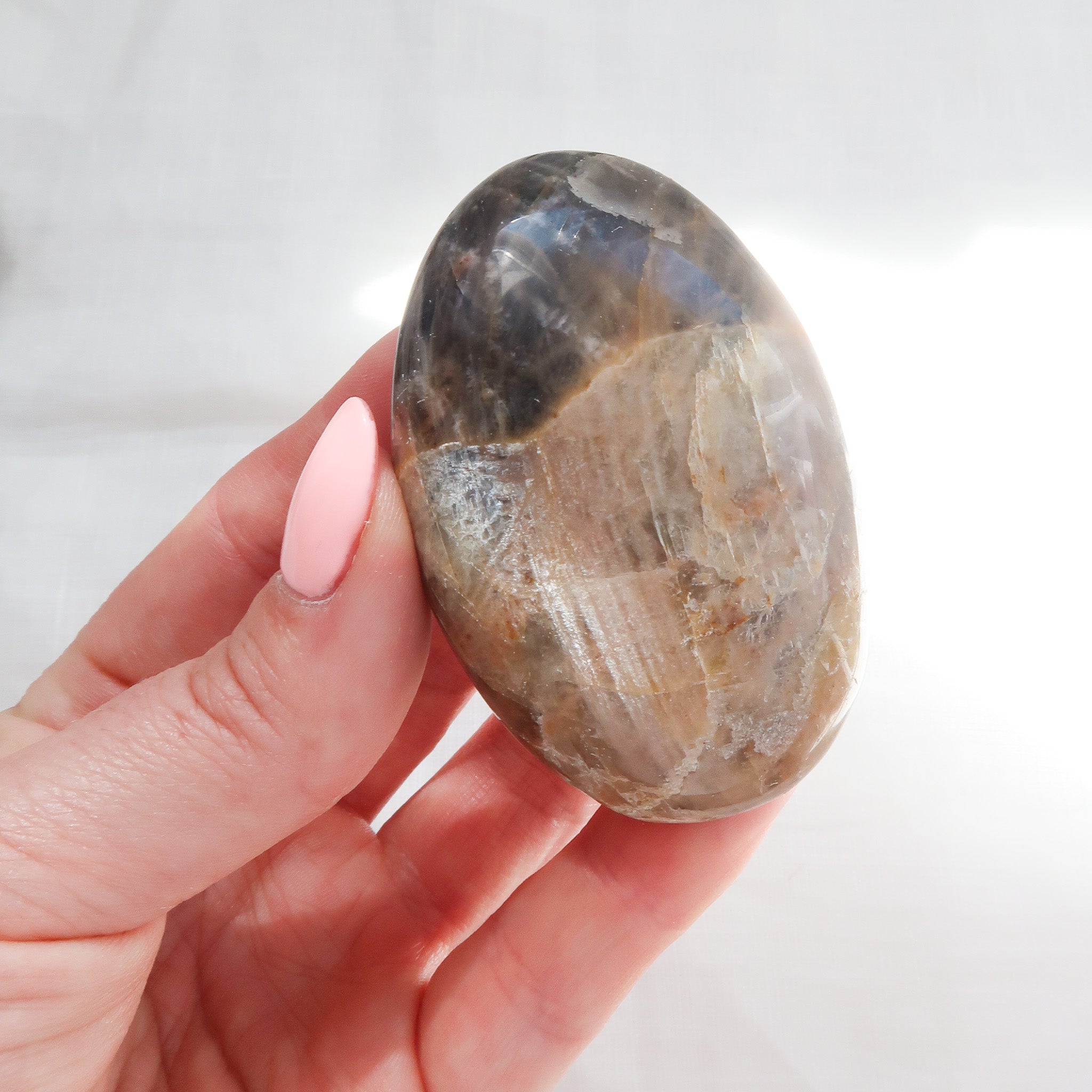 Black & Pink Moonstone Palm Stone