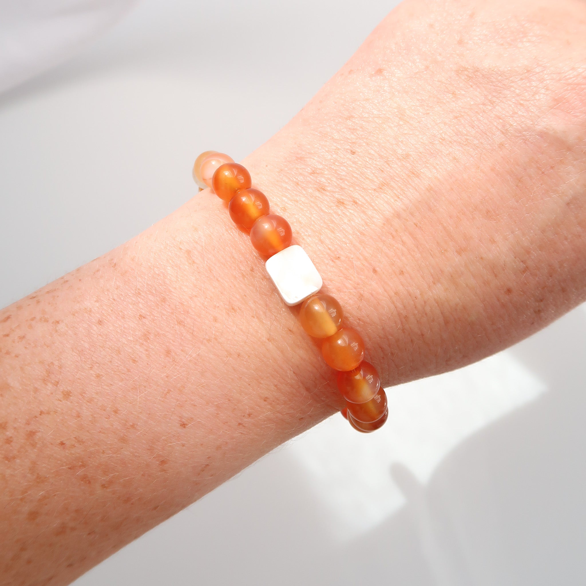 Orange Agate & Mother of Pearl Bracelet