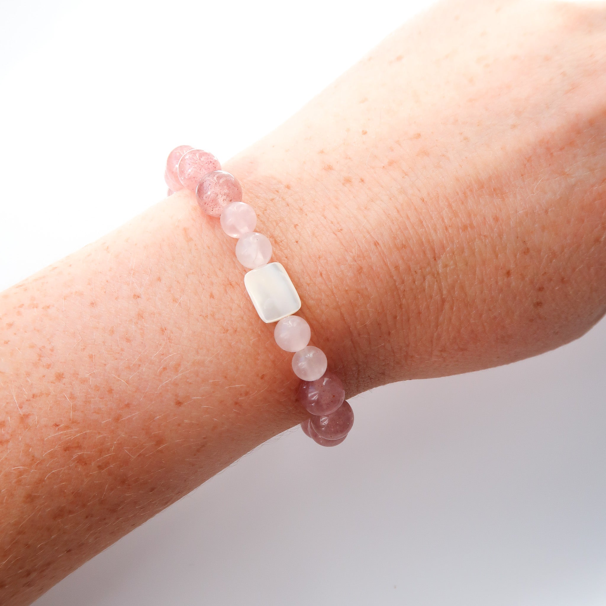 Strawberry Quartz & Rose Quartz with Mother of Pearl Bracelet