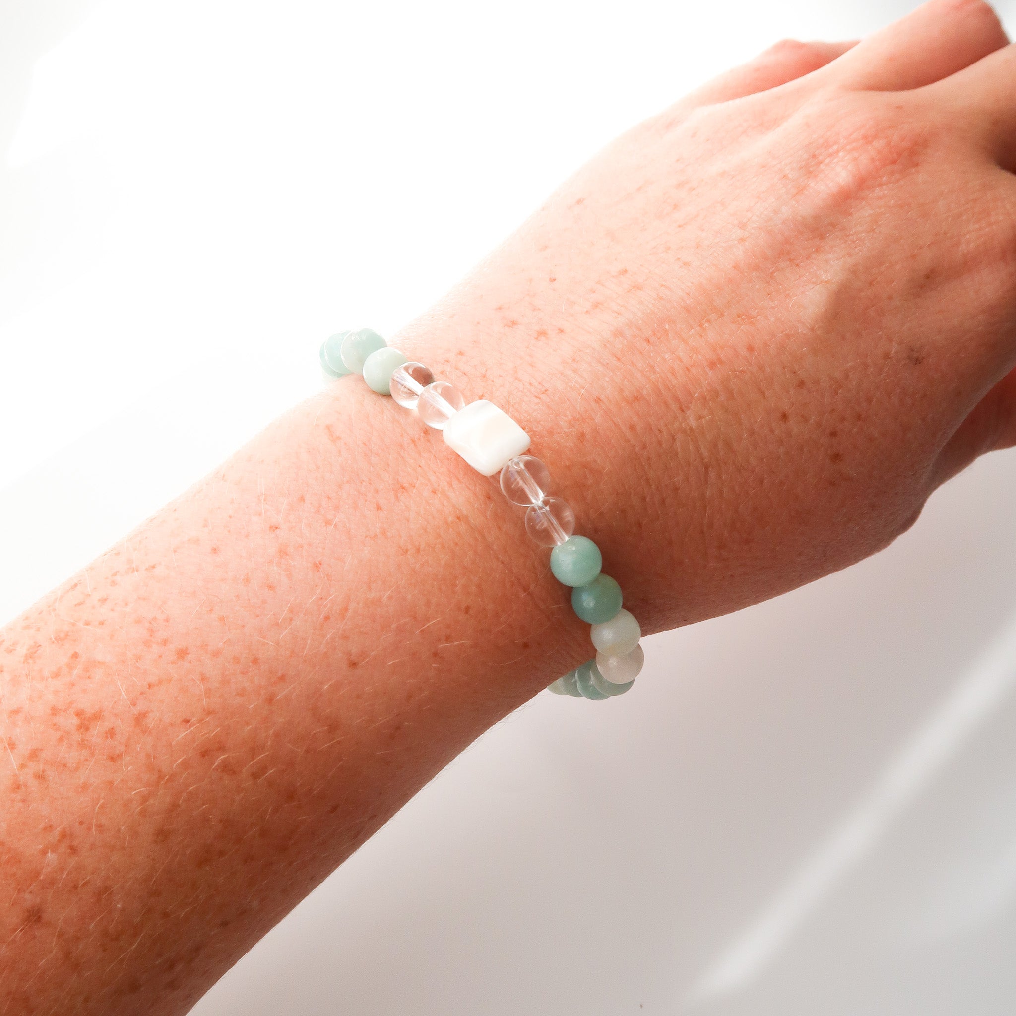 Amazonite & Clear Quartz with Mother of Pearl Bracelet