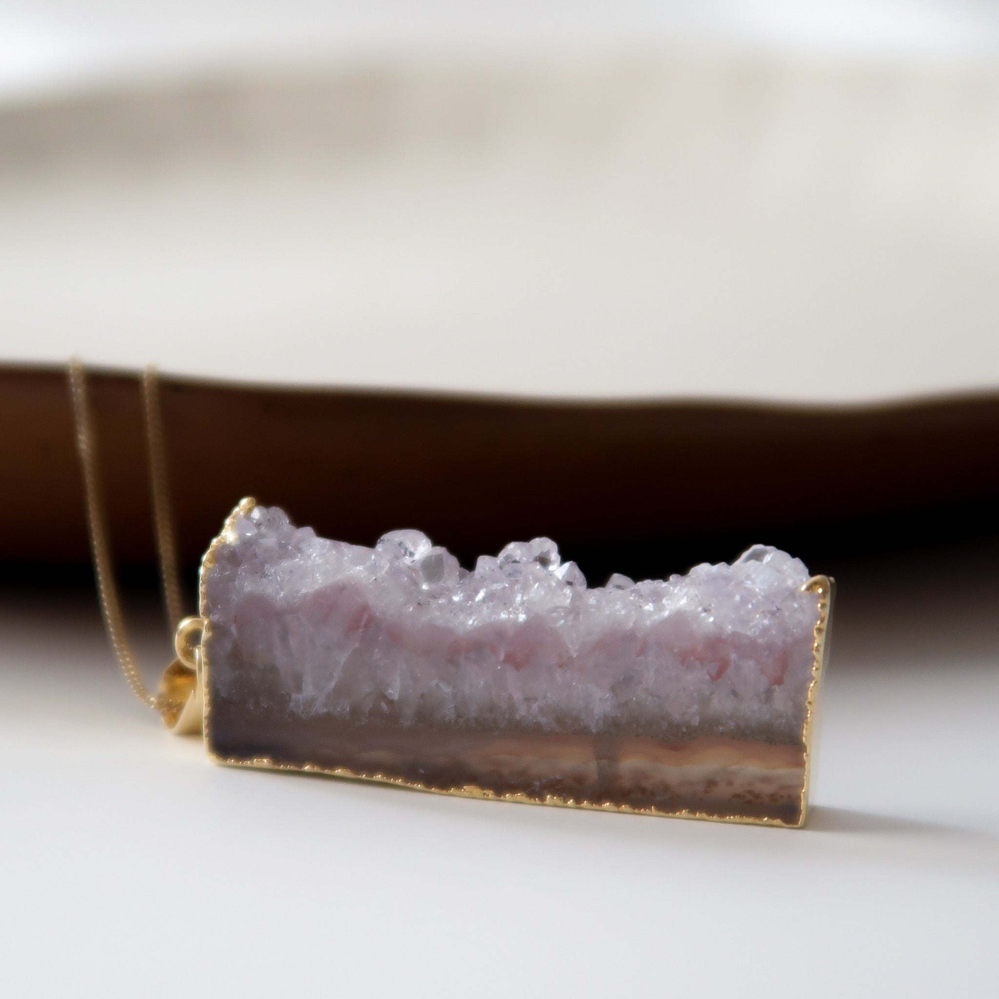 4cm long Desert Rose Natural Gold Plated Purple Amethyst Cluster Pendant