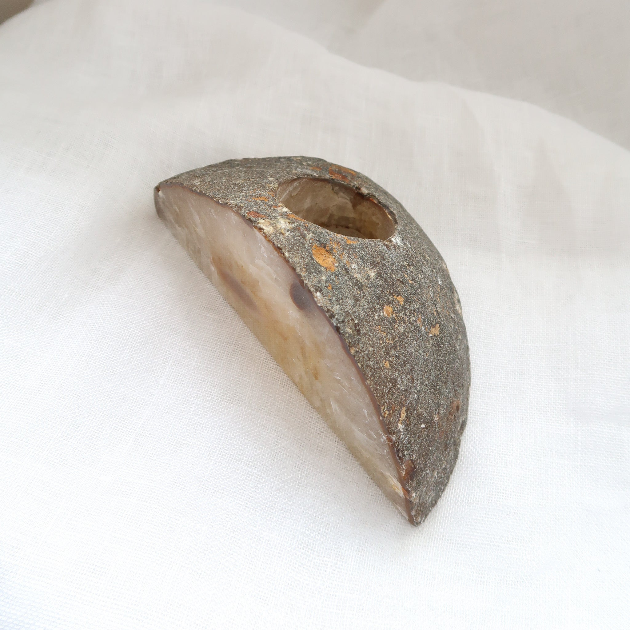 Large Natural Brown and Orange Sunset Agate Tea Light Holder Opening Space For Tea Light Candle