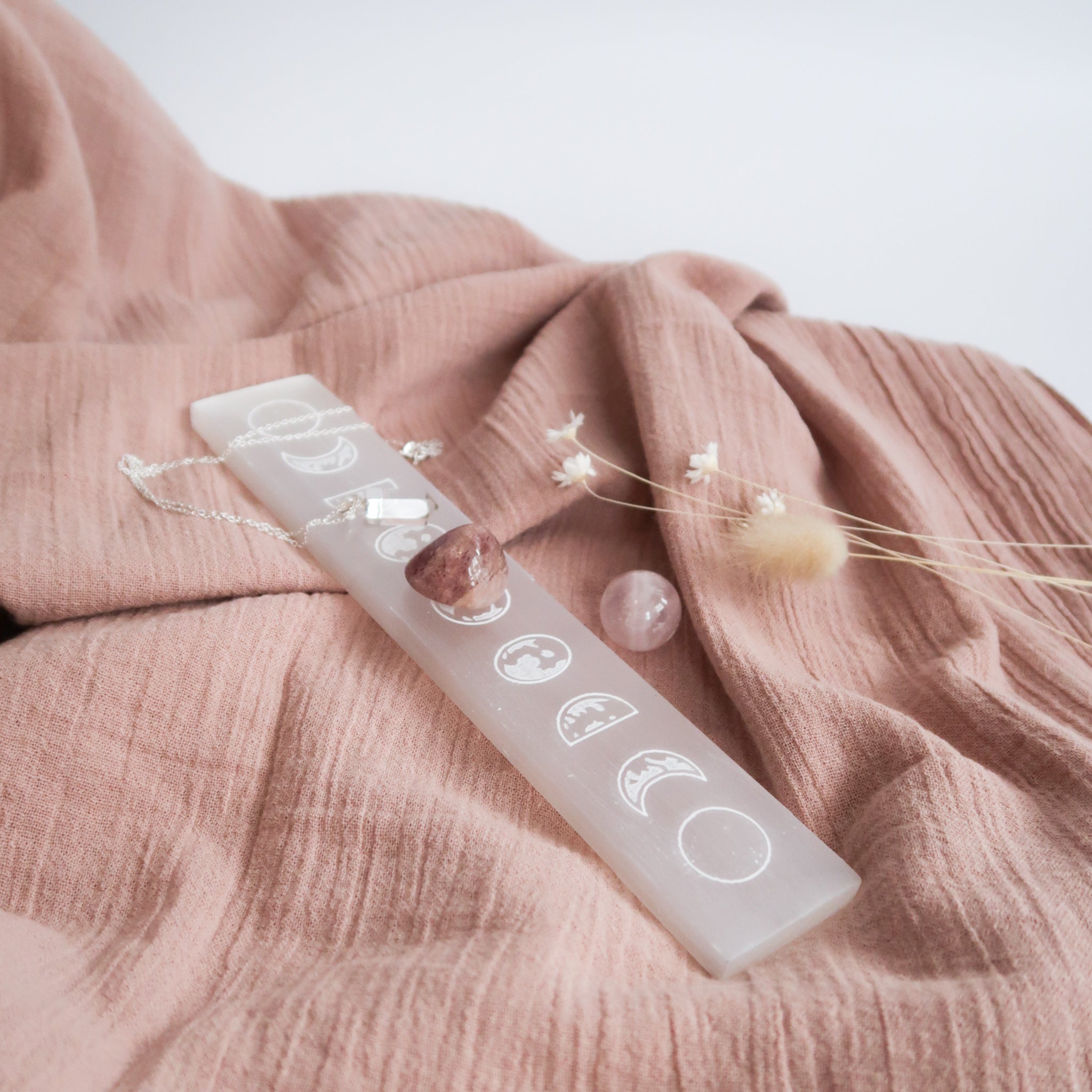 Selenite Etched Moon Phase Wand