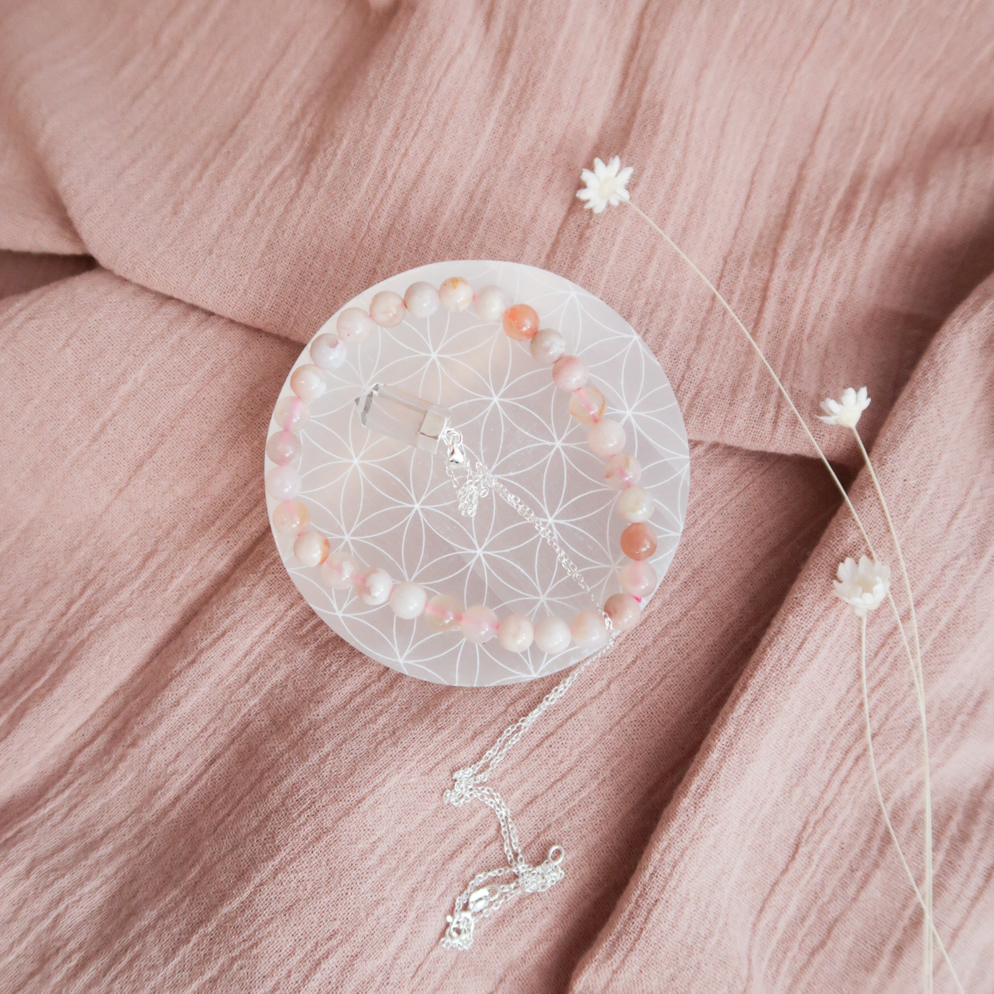 Selenite Etched Flower of Life Charging Plate