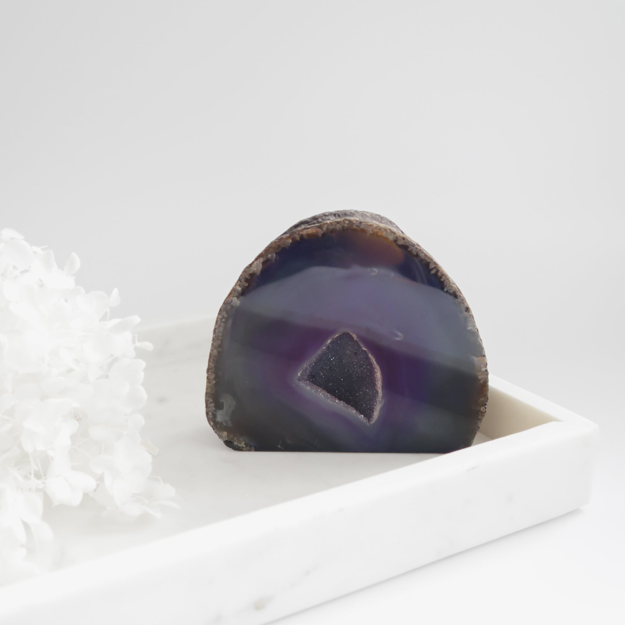 Dyed Purple 9cm Tall Flate Base Semi Polished Agate Drusy Geode