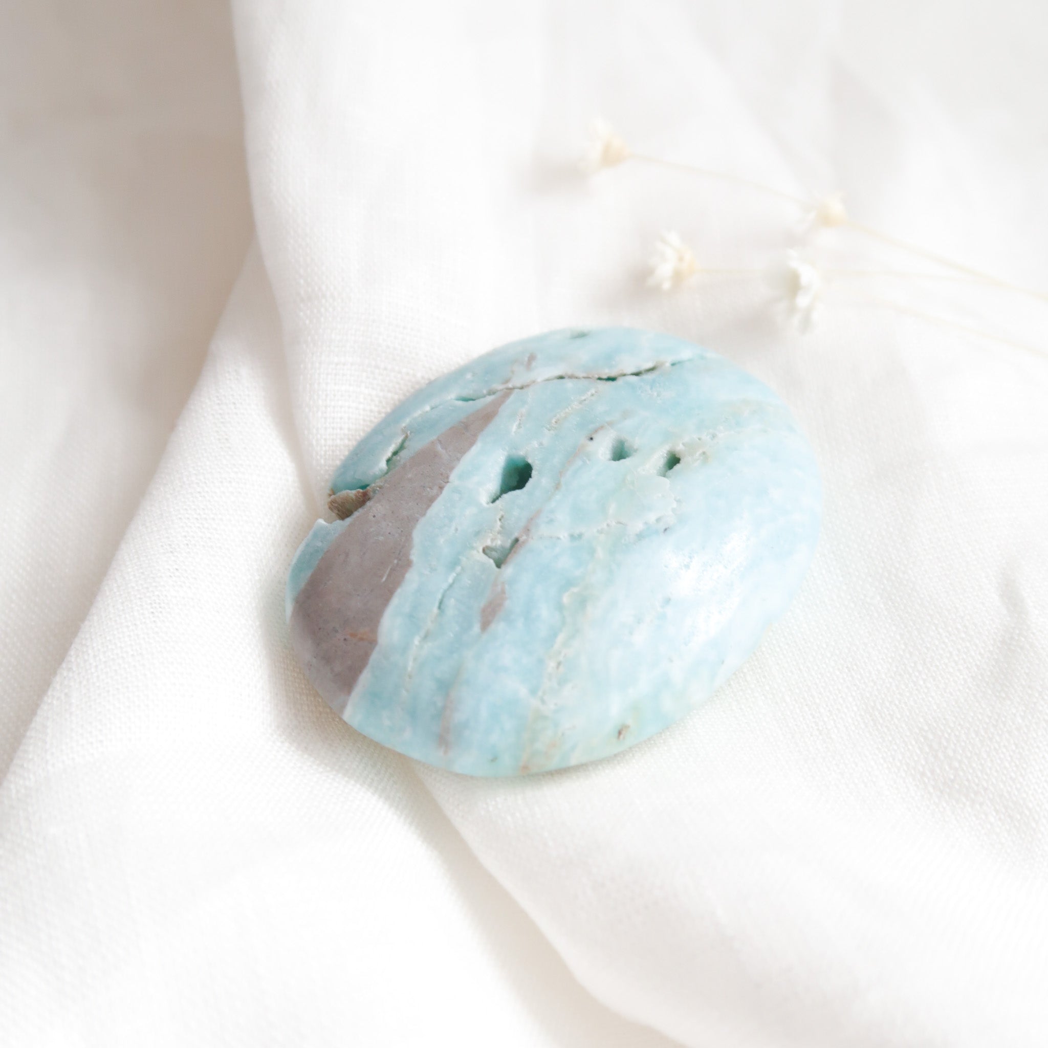 Natural Blue and Grey Polished Aragonite Crystal Palm Stone Shape