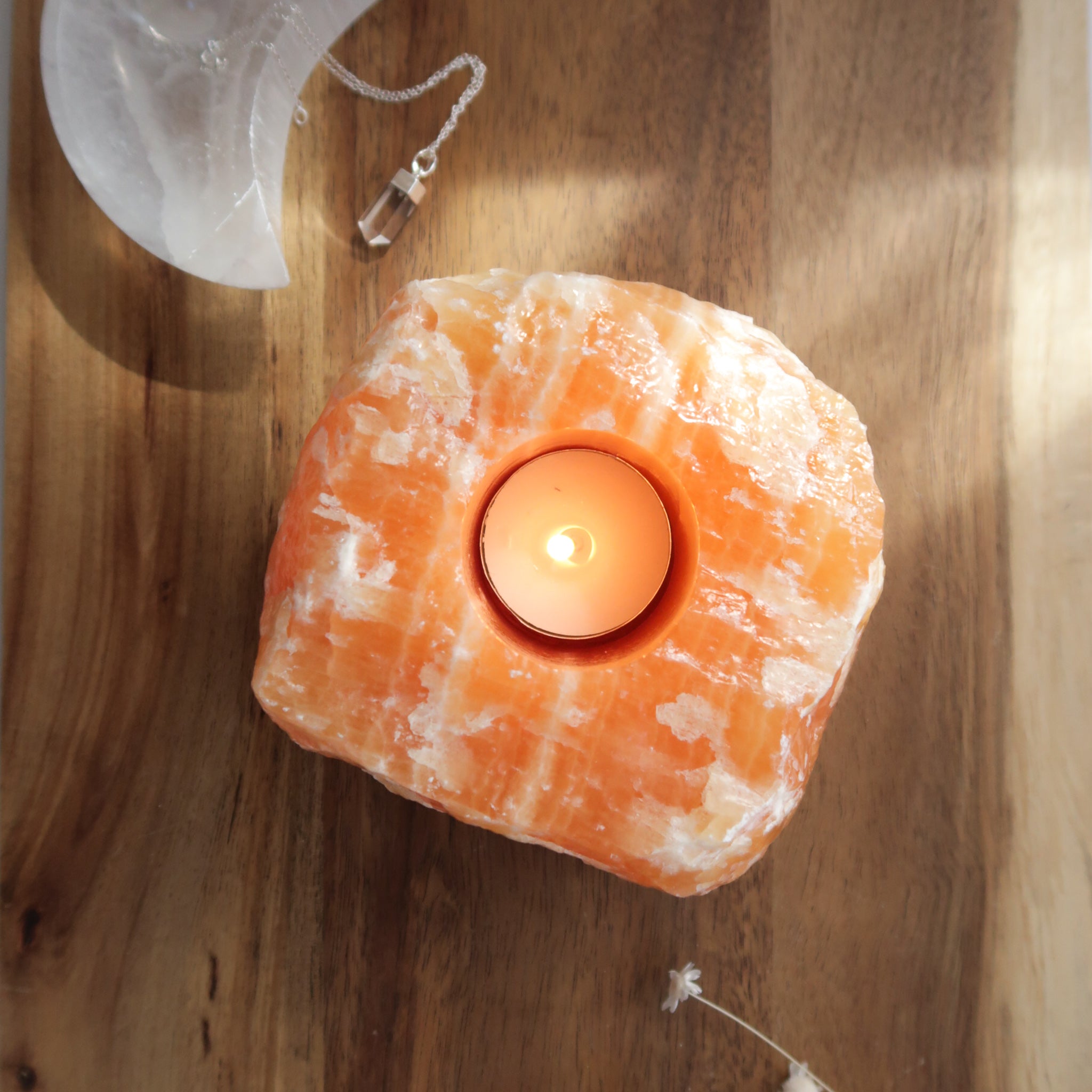 Orange Calcite Tea Light Holder