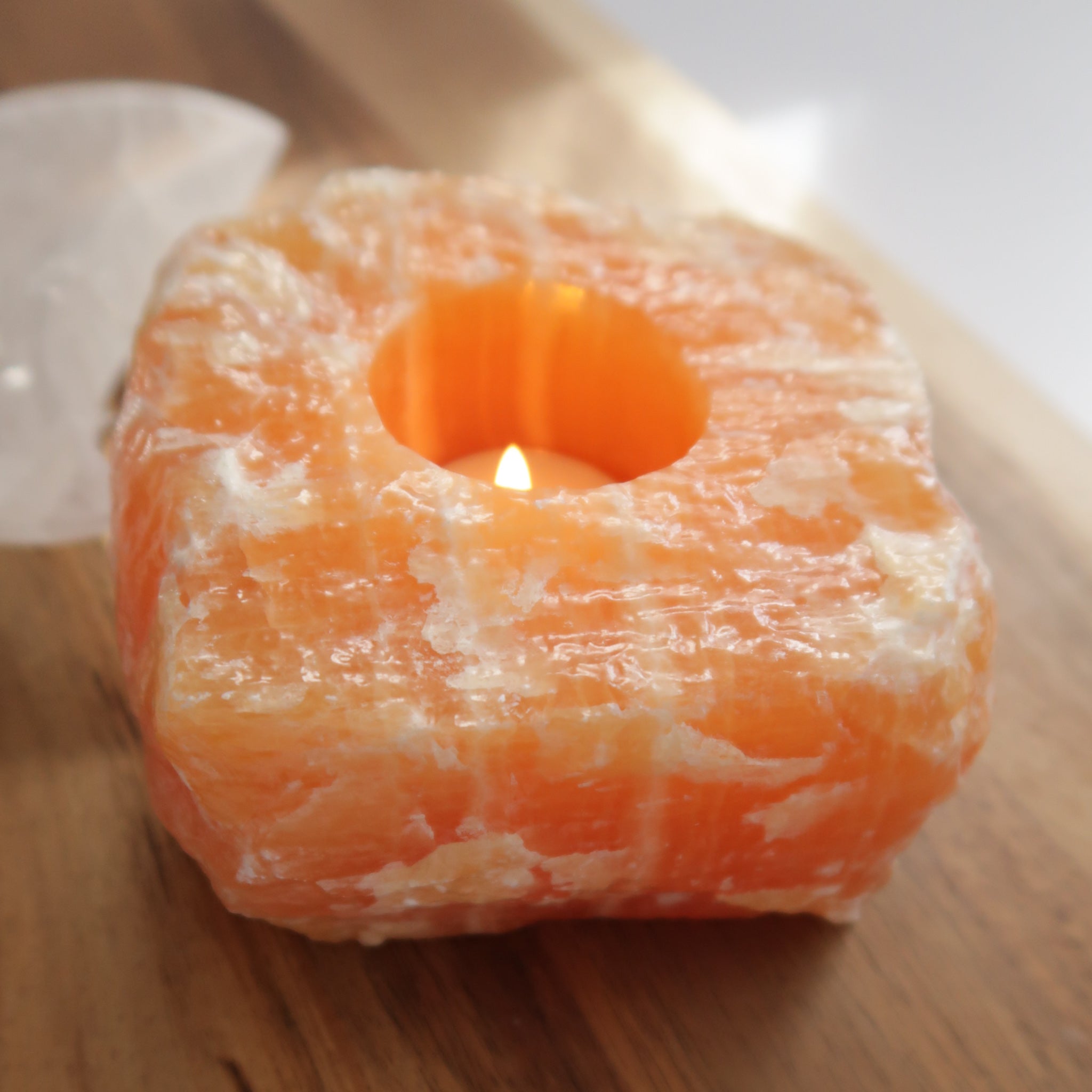 Orange Calcite Tea Light Holder