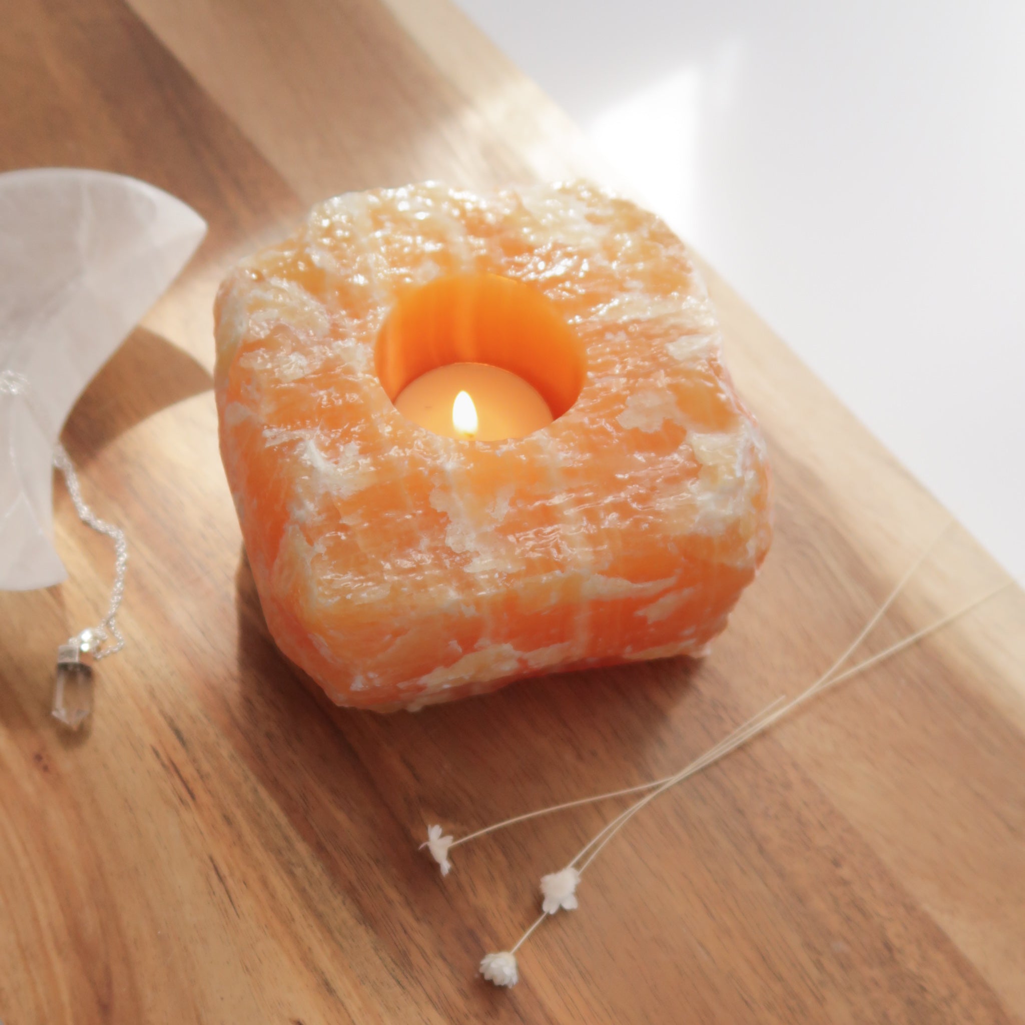Orange Calcite Tea Light Holder