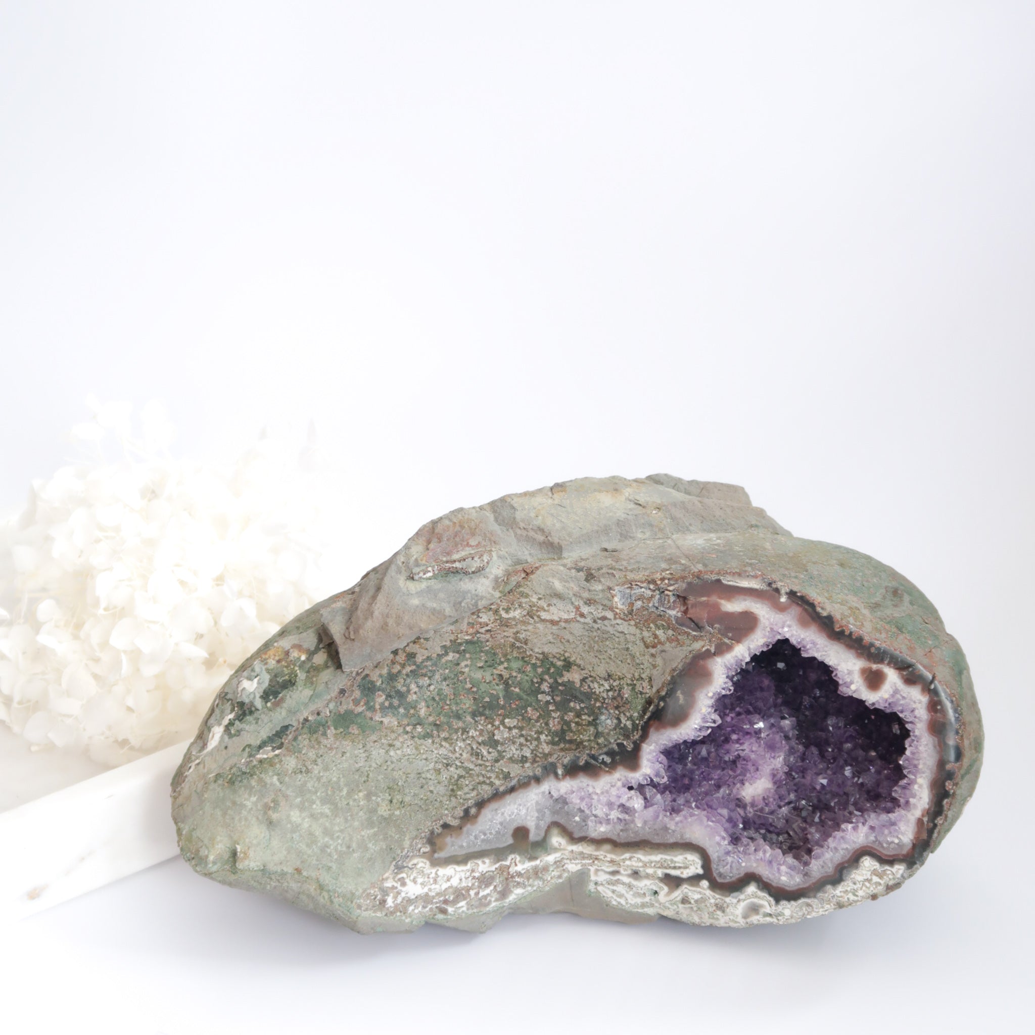Amethyst Geode with White Calcite Inclusion