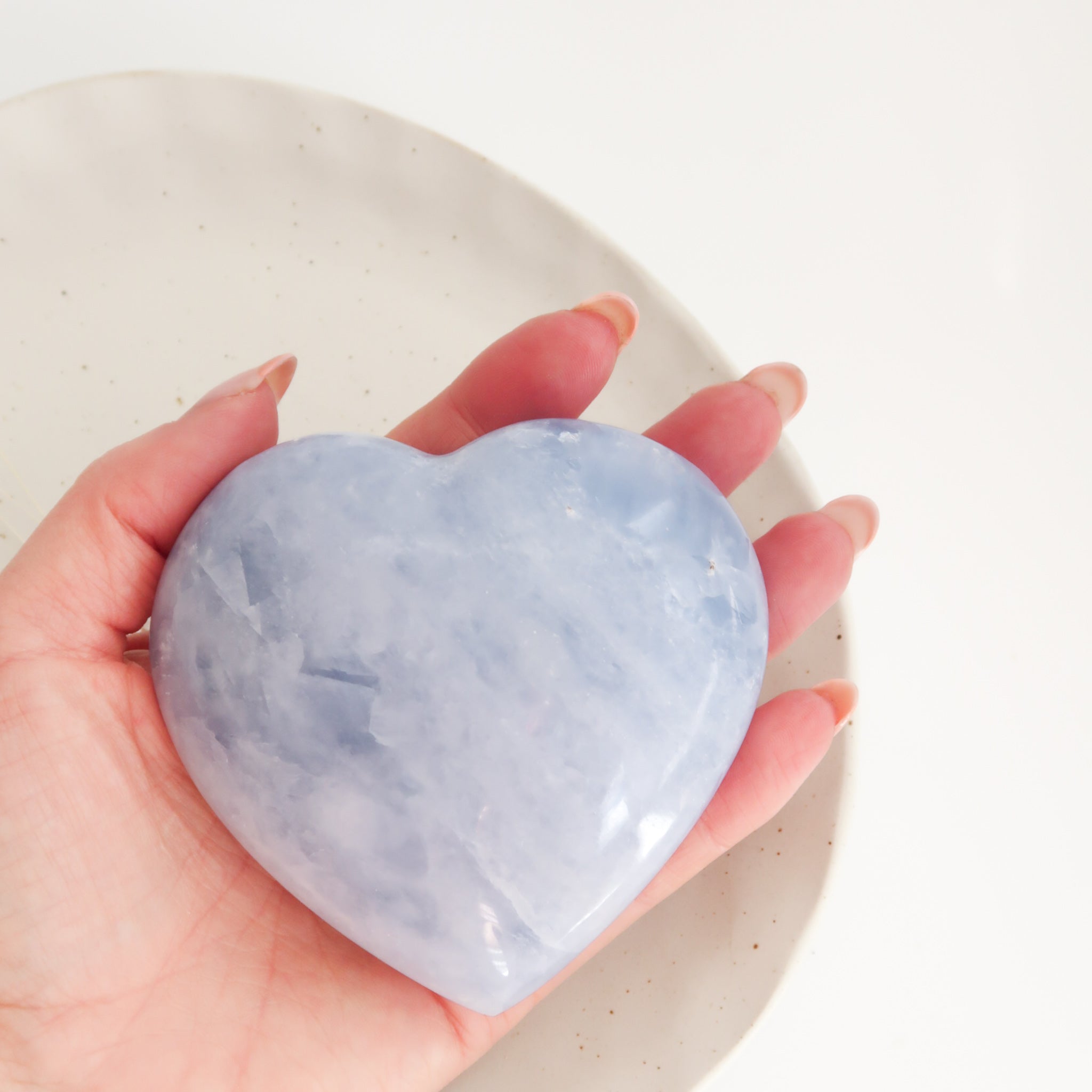 Extra Large Shaped Polished Blue Calcite Crystal Puff Heart