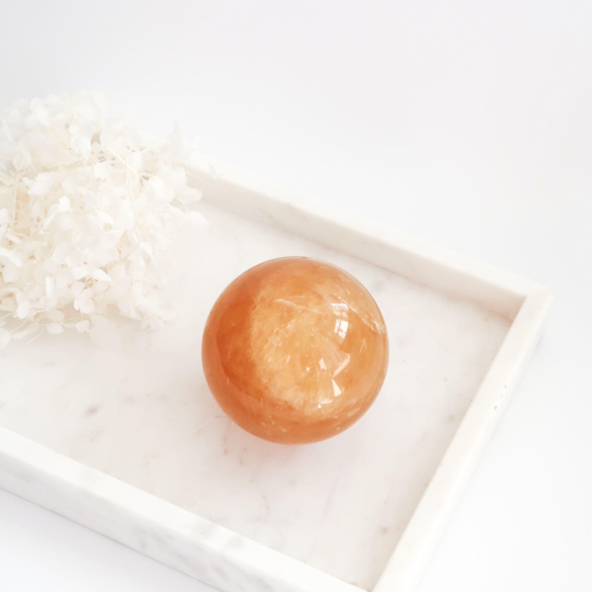 Natural Large Polished Yellow Orange Honey Calcite Crystal Sphere