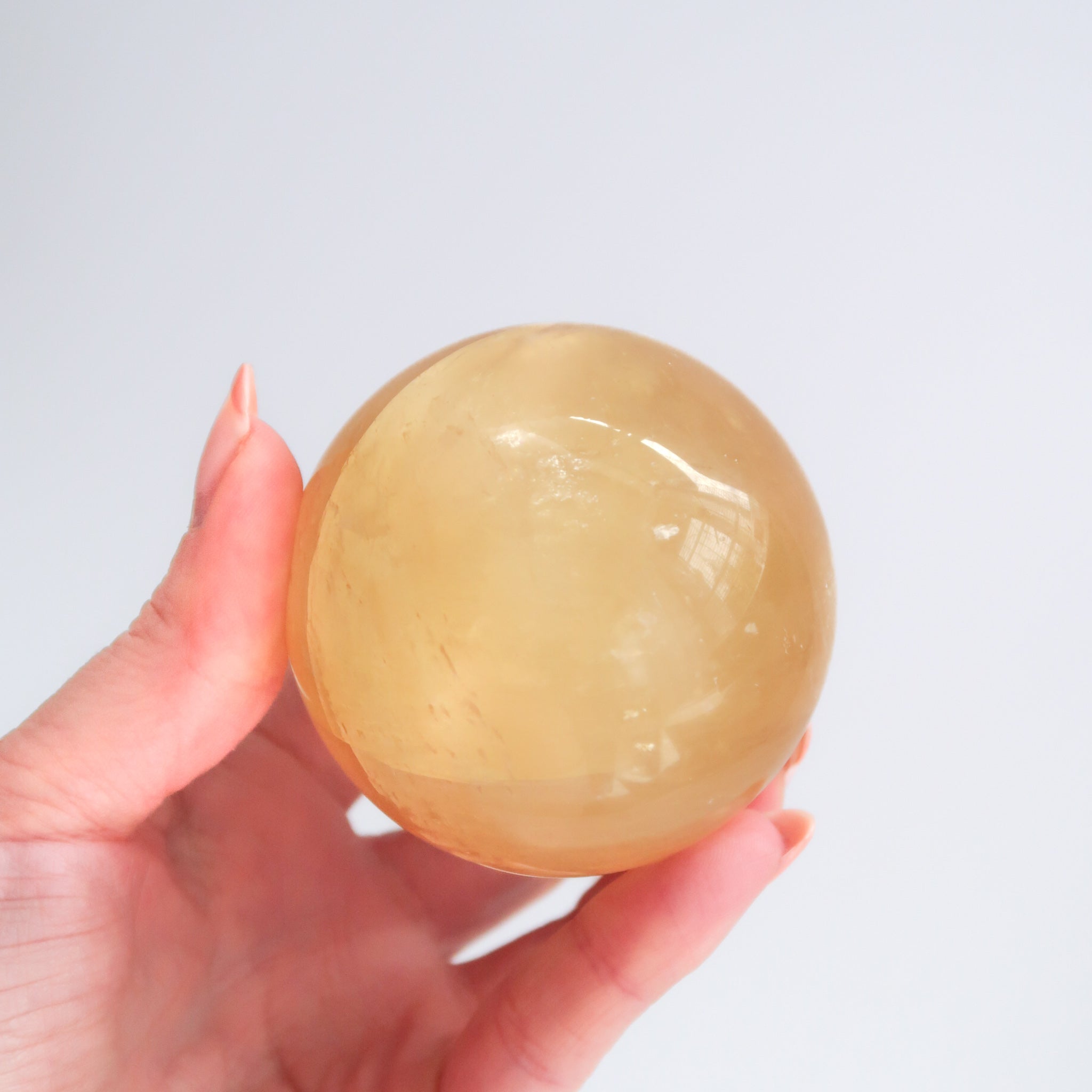 Natural Large Polished Yellow Orange Honey Calcite Crystal Sphere