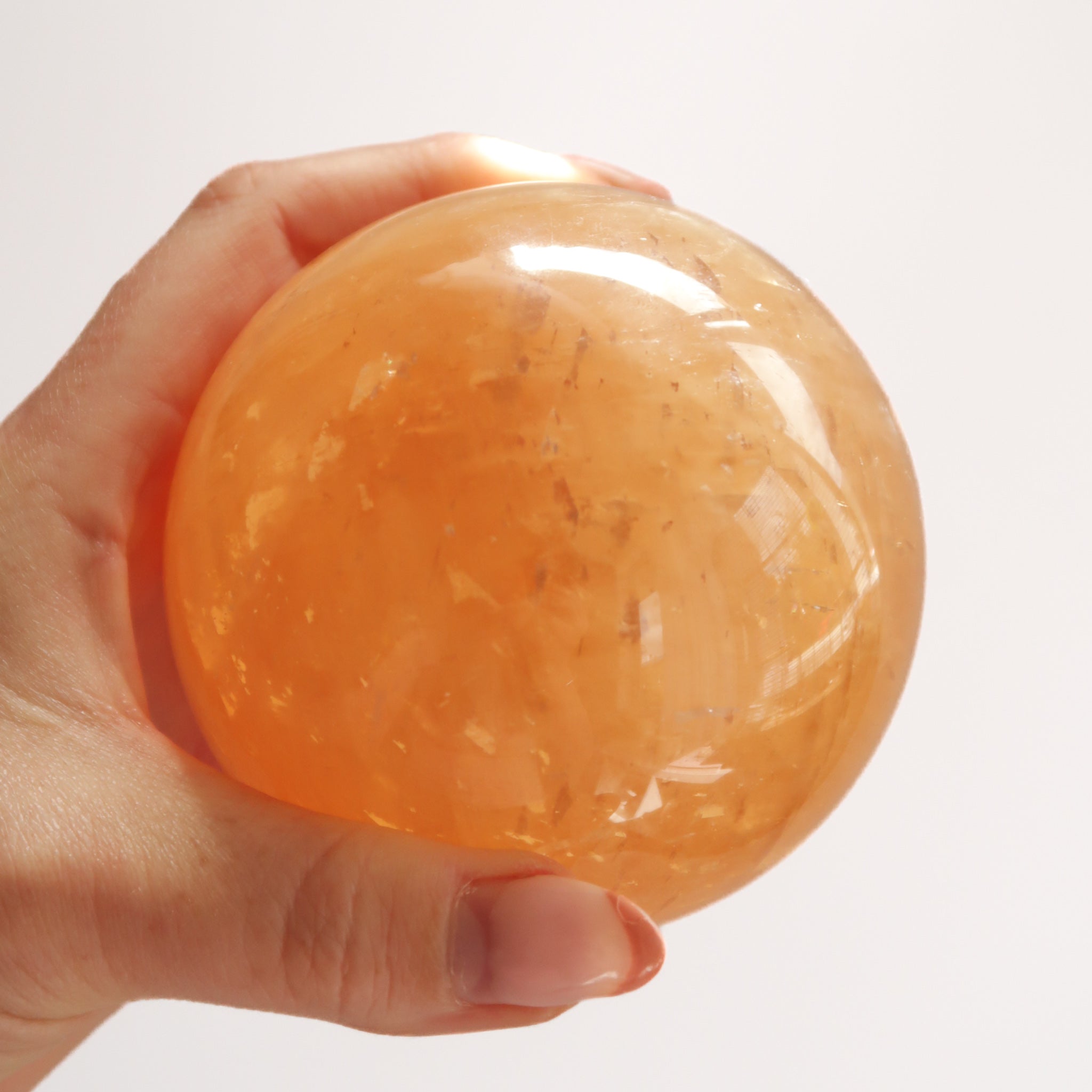 Natural Large Polished Yellow Orange Honey Calcite Crystal Sphere