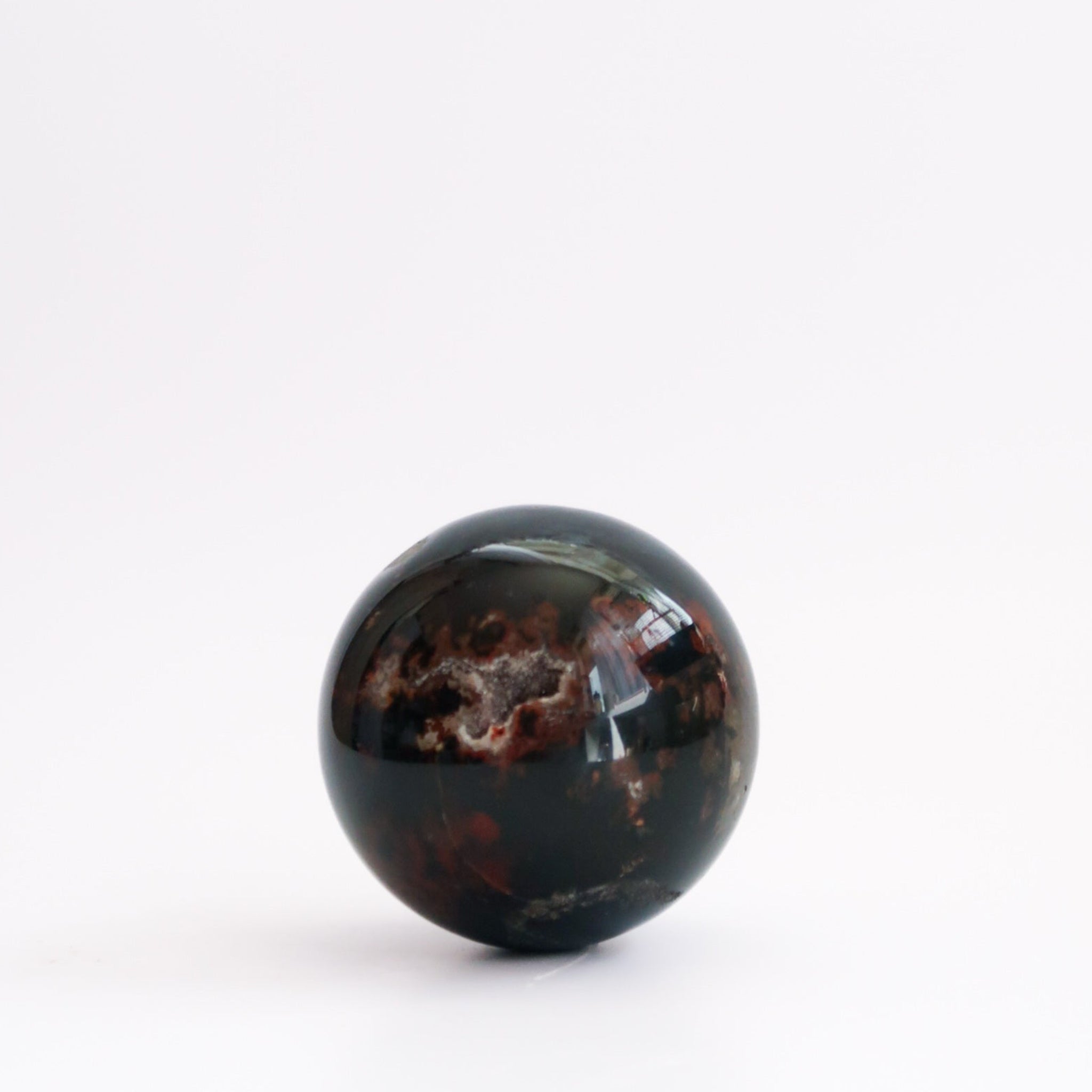 Natural Large Black and Red Polished Drusy Agate Sphere