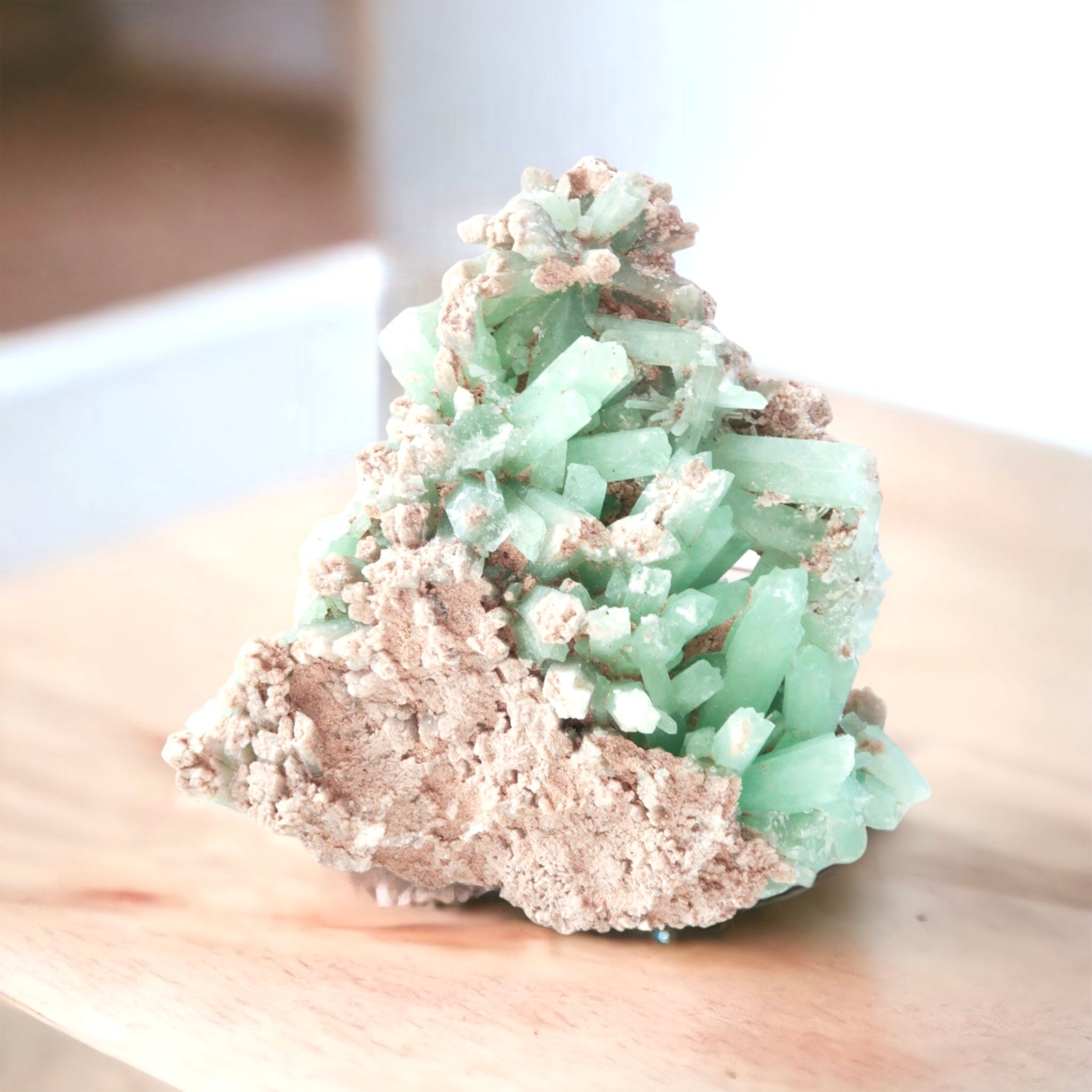 Large Natural Raw Green Aragonite Crystal Cluster
