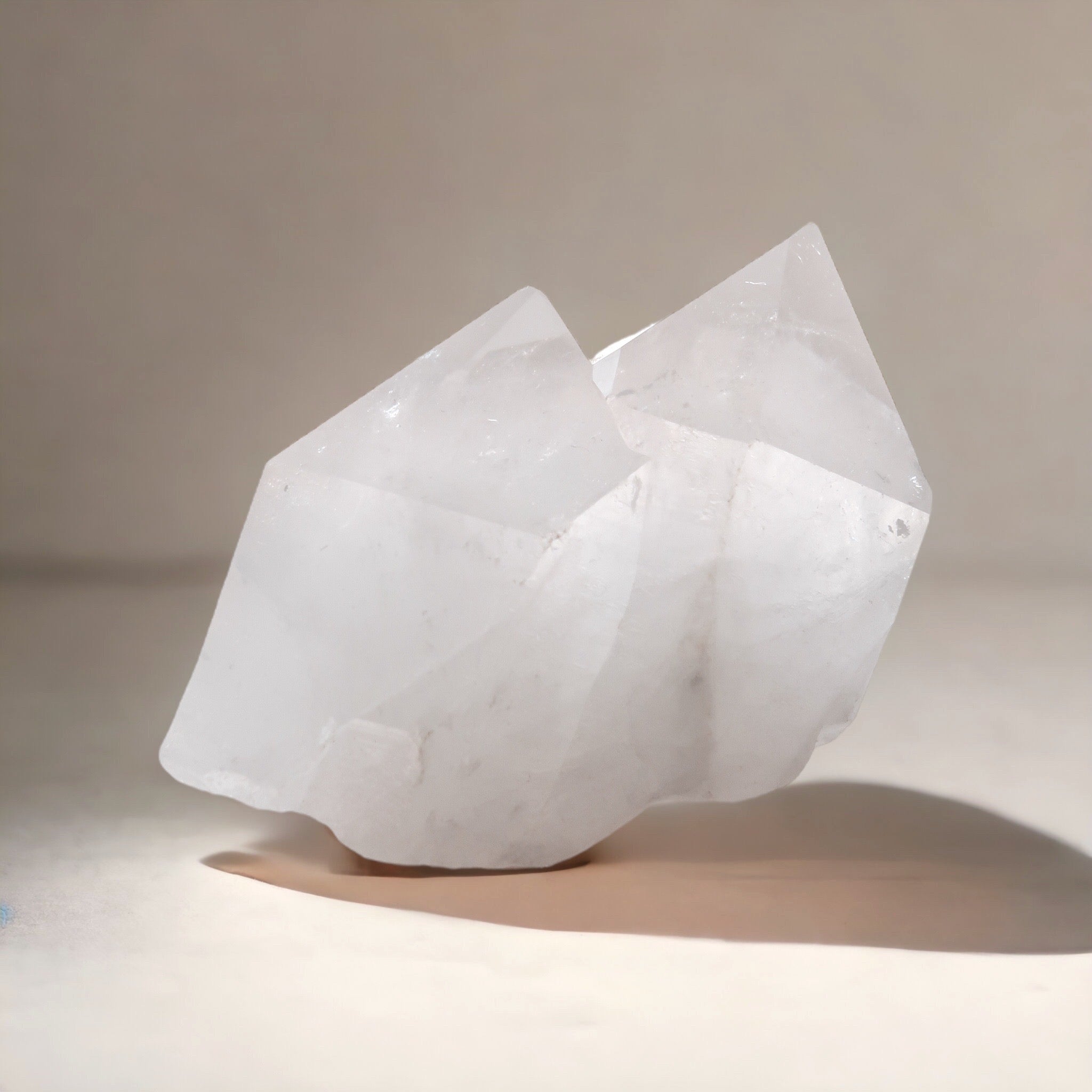 Large Natural Raw Clear Quartz Twin Crystal Point