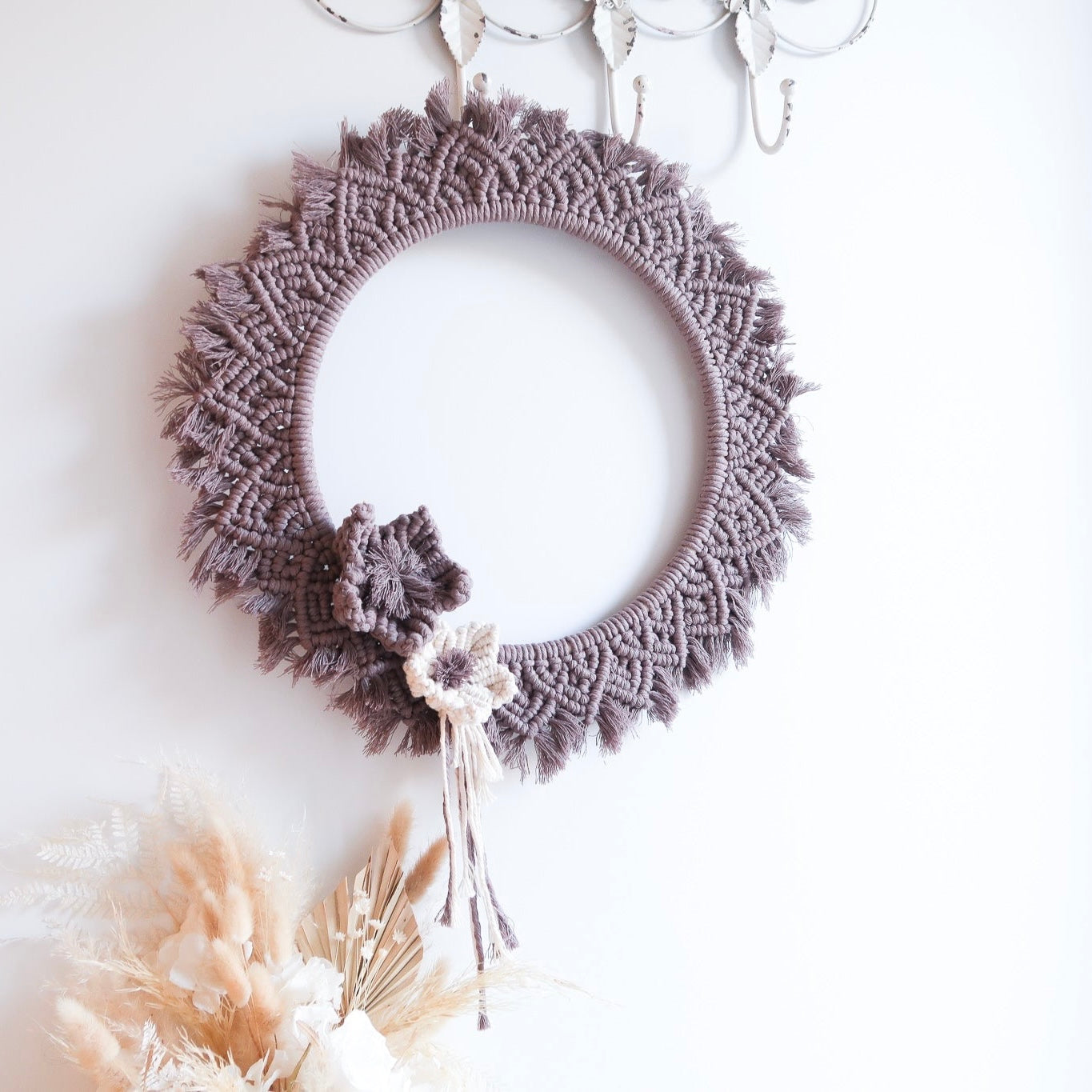 Macrame Floral Mandala Wreath | Hand Woven - Mauve